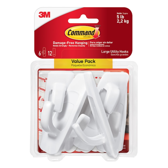 Command Large 6 Pack White Adhesive Storage Utility Hook 5 Lbs Capacity In The Hooks Racks Department At Com - How To Remove Sticky Wall Hooks
