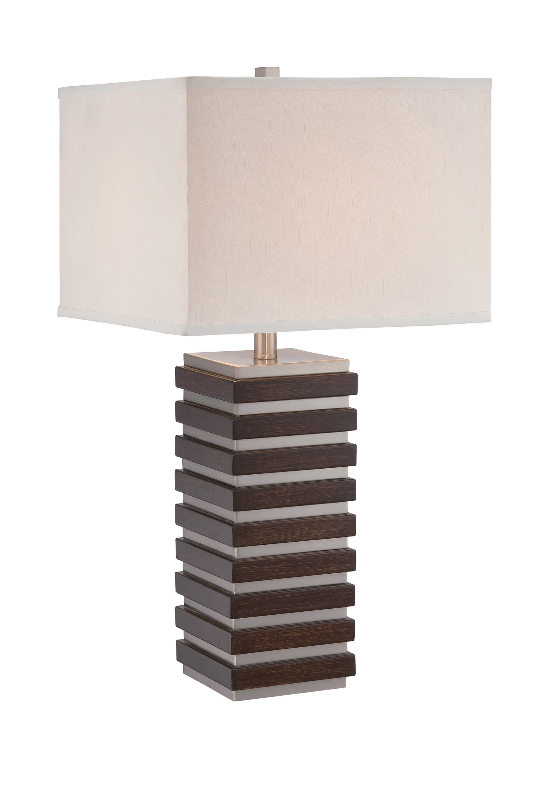 Lite Source LSF-22674 Dante 27.5-in Polished Steel, Dark Walnut 3-way Table Lamp with Fabric Shade