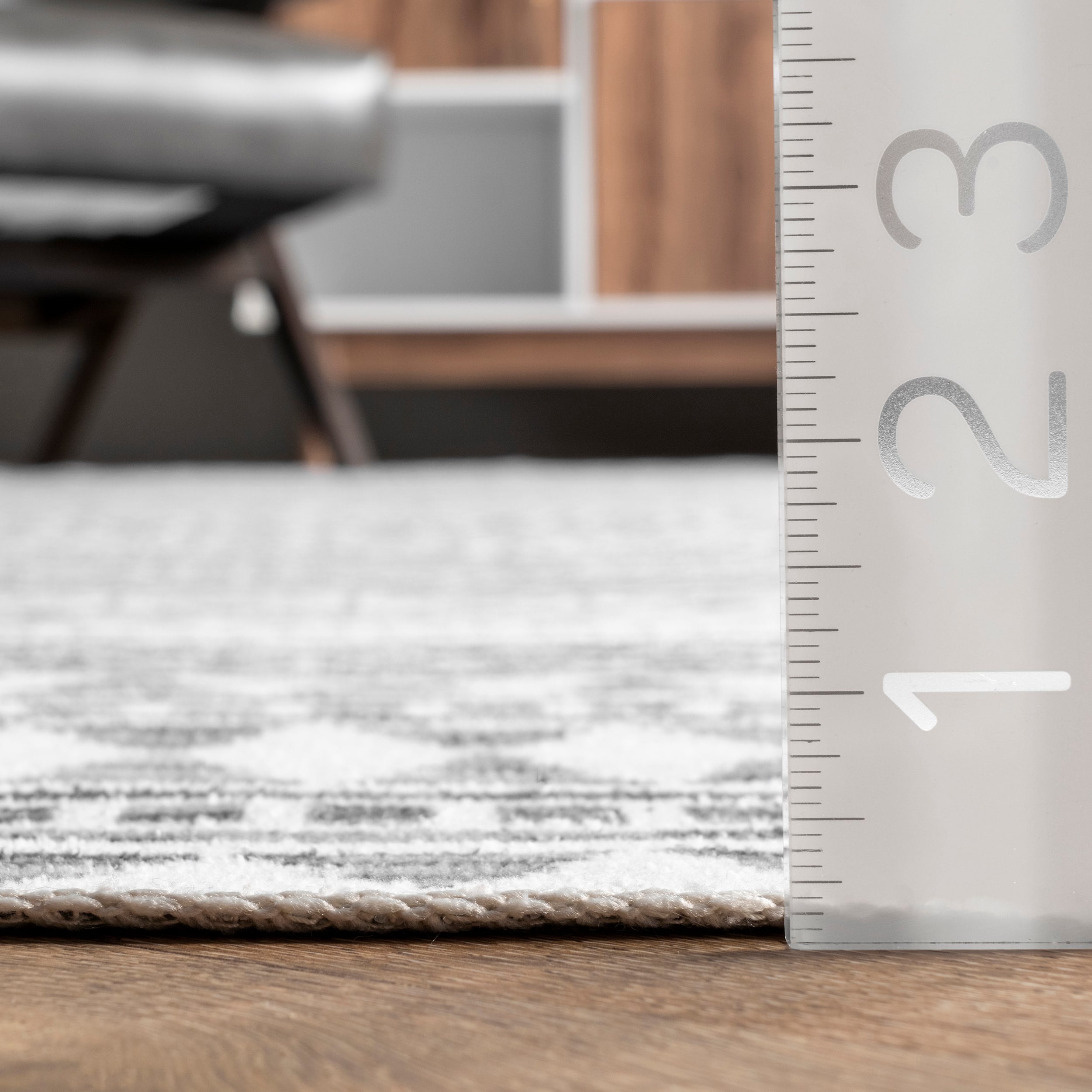 Eco-Friendly Gray Geometric Ultra-Thin Washable Rug
