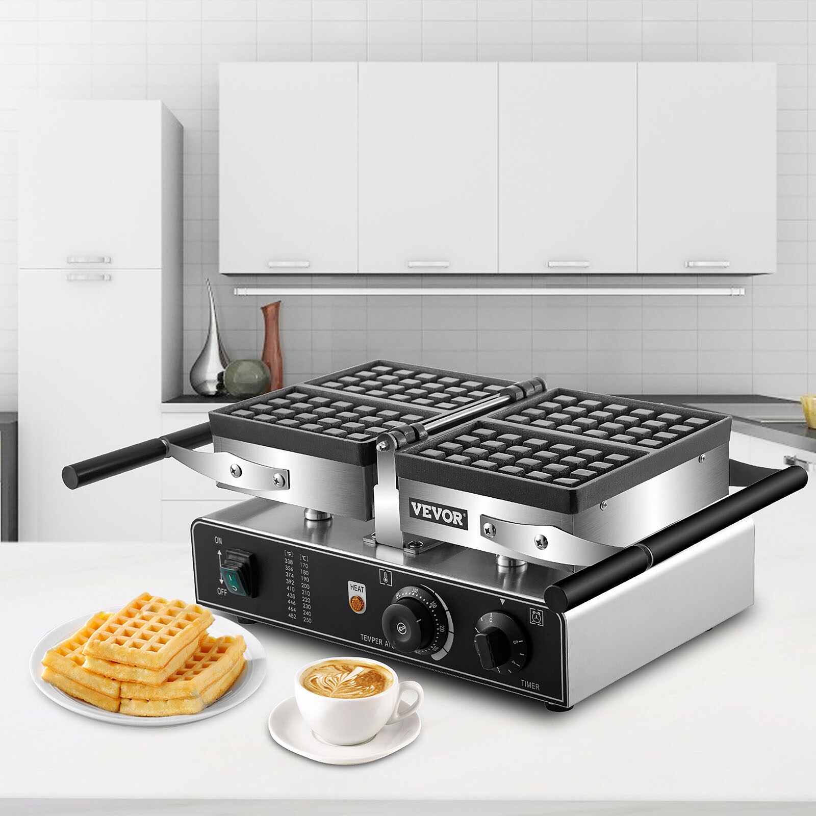 VEVOR 1550-Watt Commercial Rectangle Waffle Maker 10-Waffle