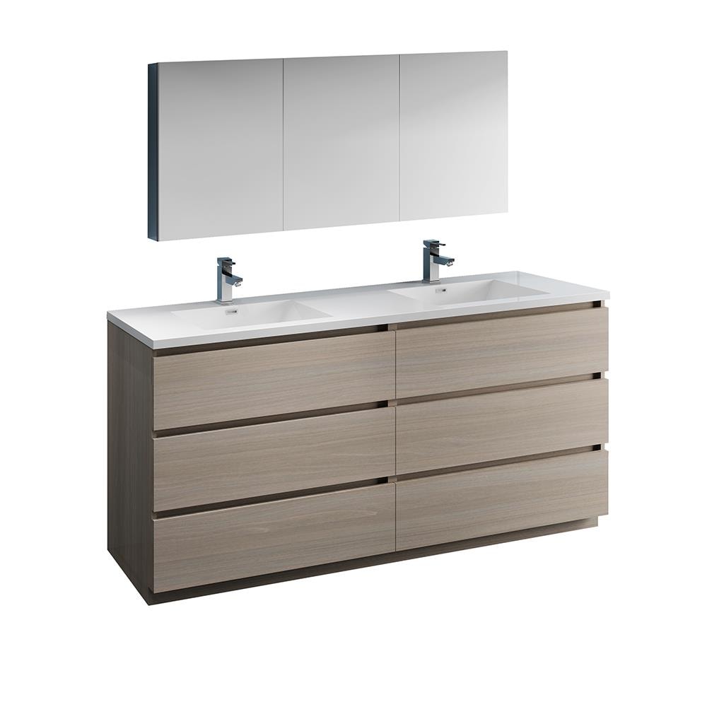 Contemporary 71" Gray Wood Double Sink Vanity Set with Acrylic Top