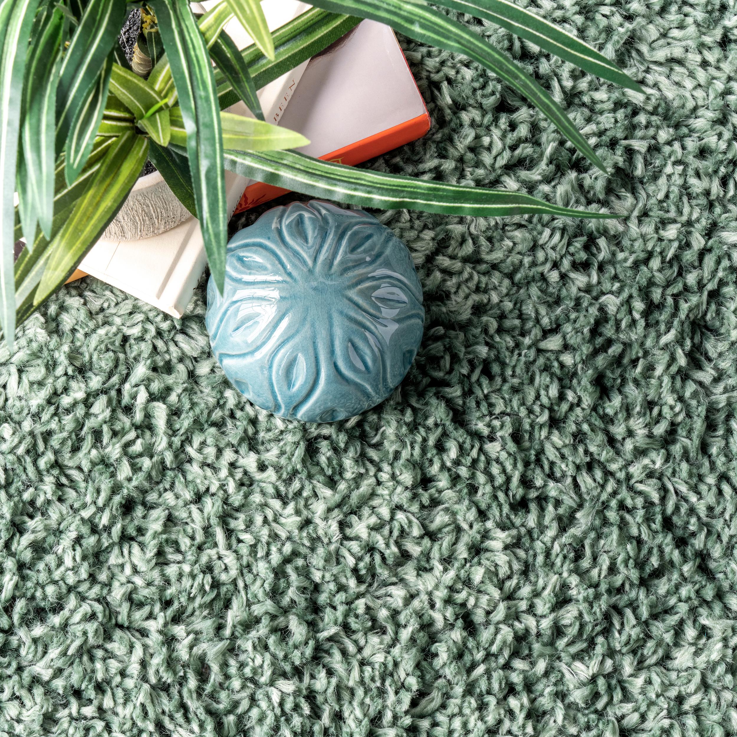 Kara Green Round 6' Thick Shag Synthetic Area Rug