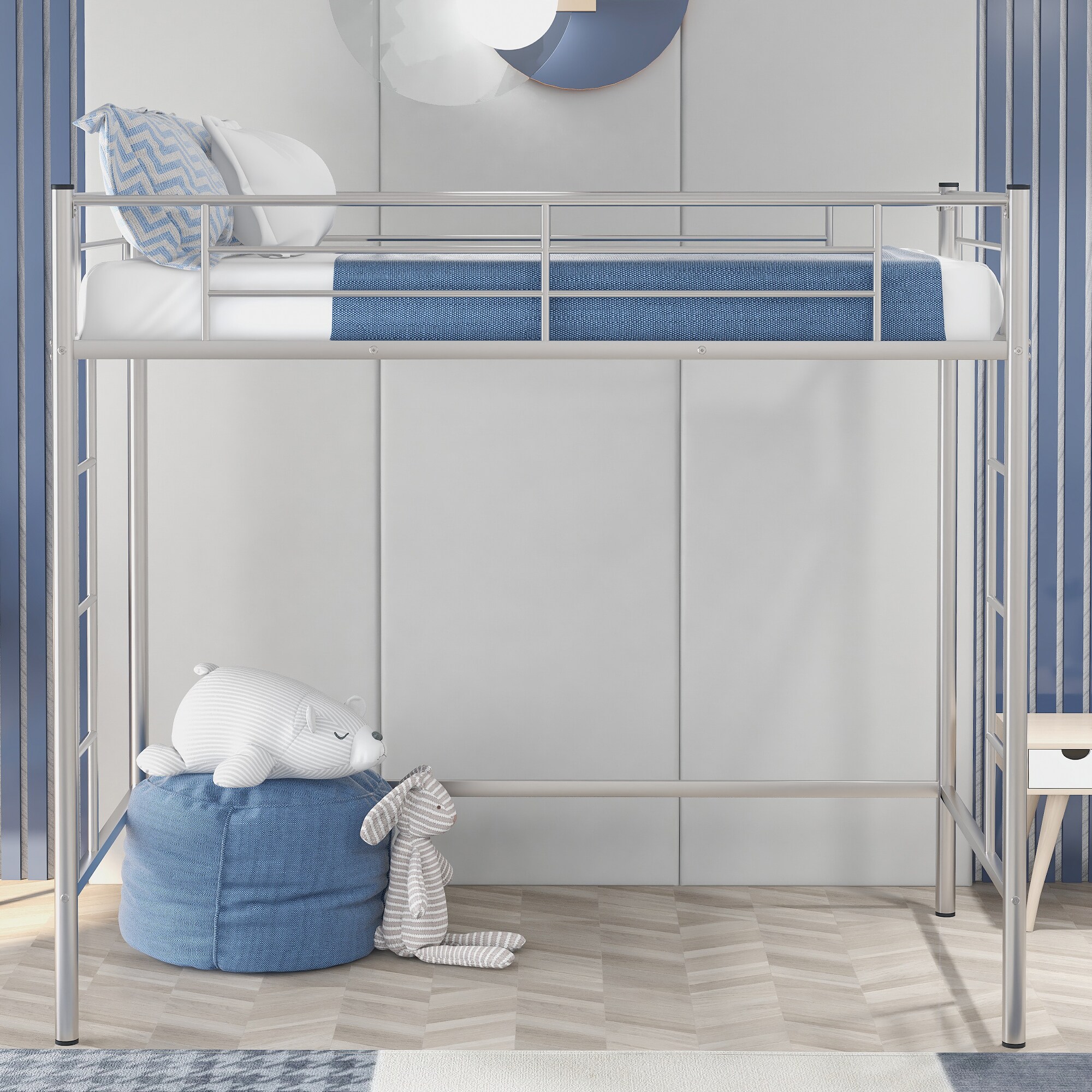 Casainc Twin Loft Bed With Sturdy Steel Silver Twin Loft Bunk Bed In The Bunk Beds Department At Lowes Com