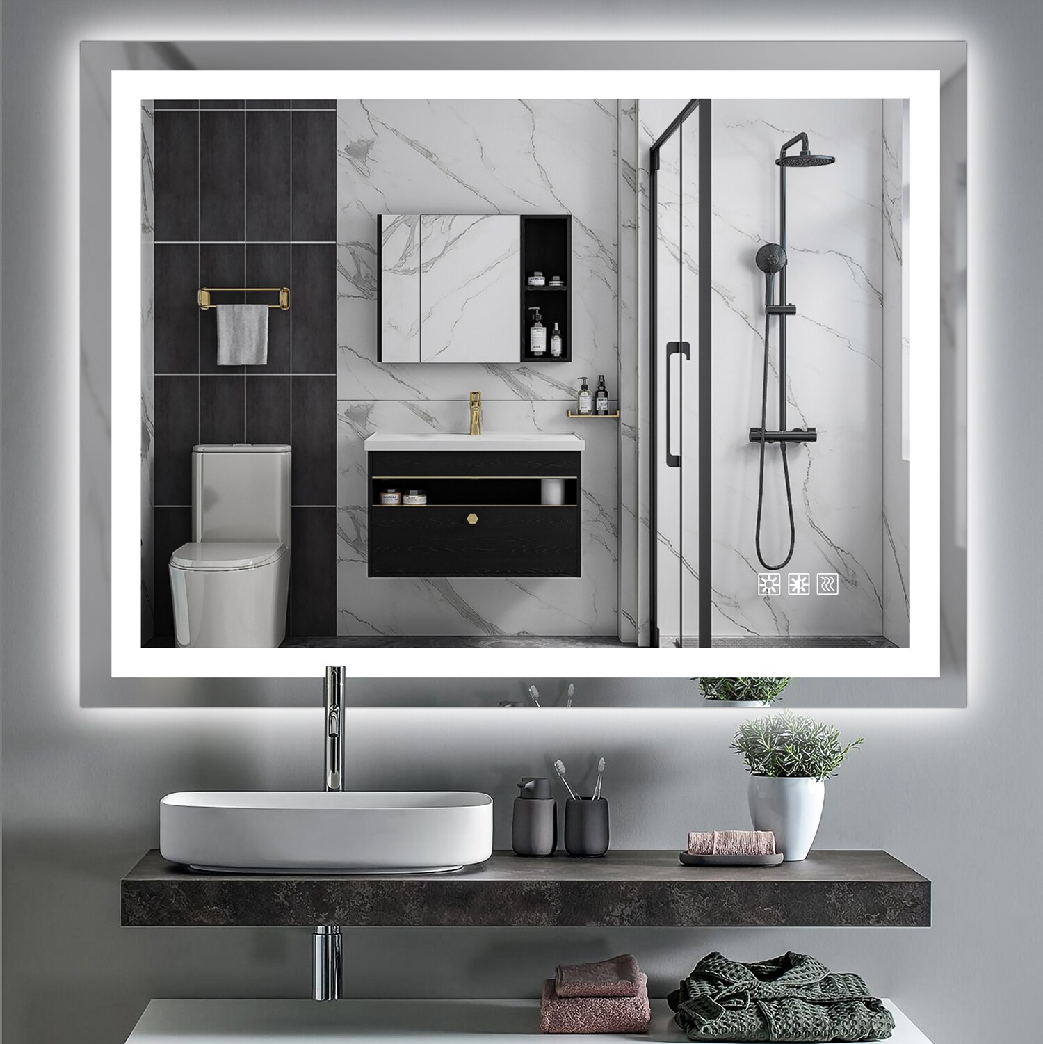 Bybafun 48-in x 36-in Dimmable Lighted Silver Fog Free Frameless Bathroom  Vanity Mirror in the Bathroom Mirrors department at