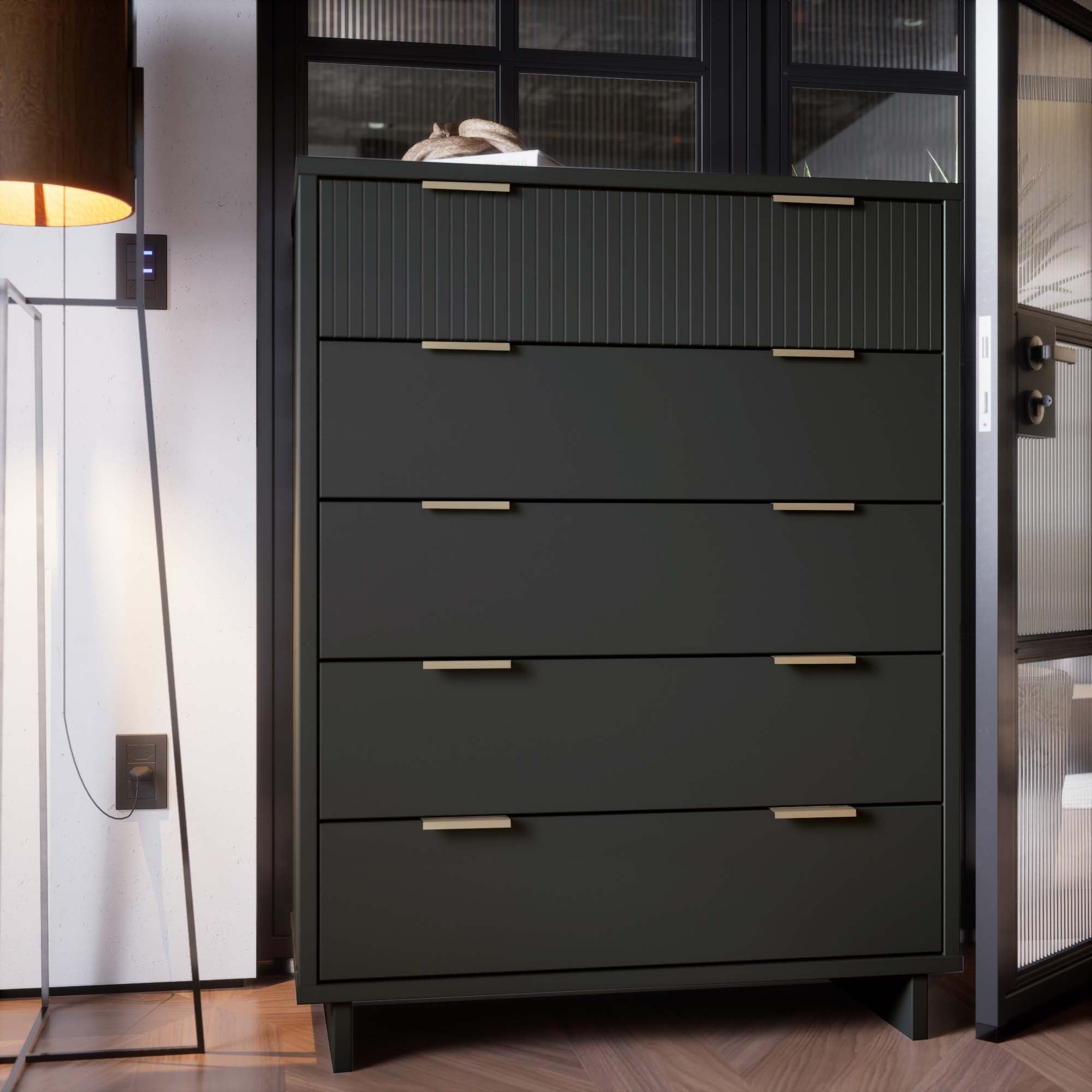 Manhattan Comfort DR-5025 Dark Grey Pine 5 -Drawer Standard dresser