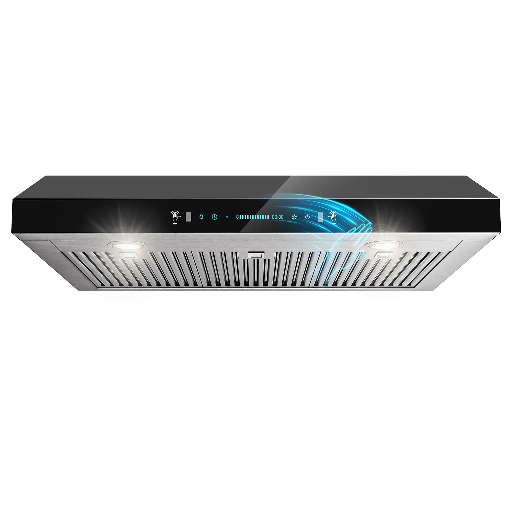 DIVAN - 36in Ducted 900 CFM Black Glass Under Cabinet Range Hood with 4-Speed Gesture Control