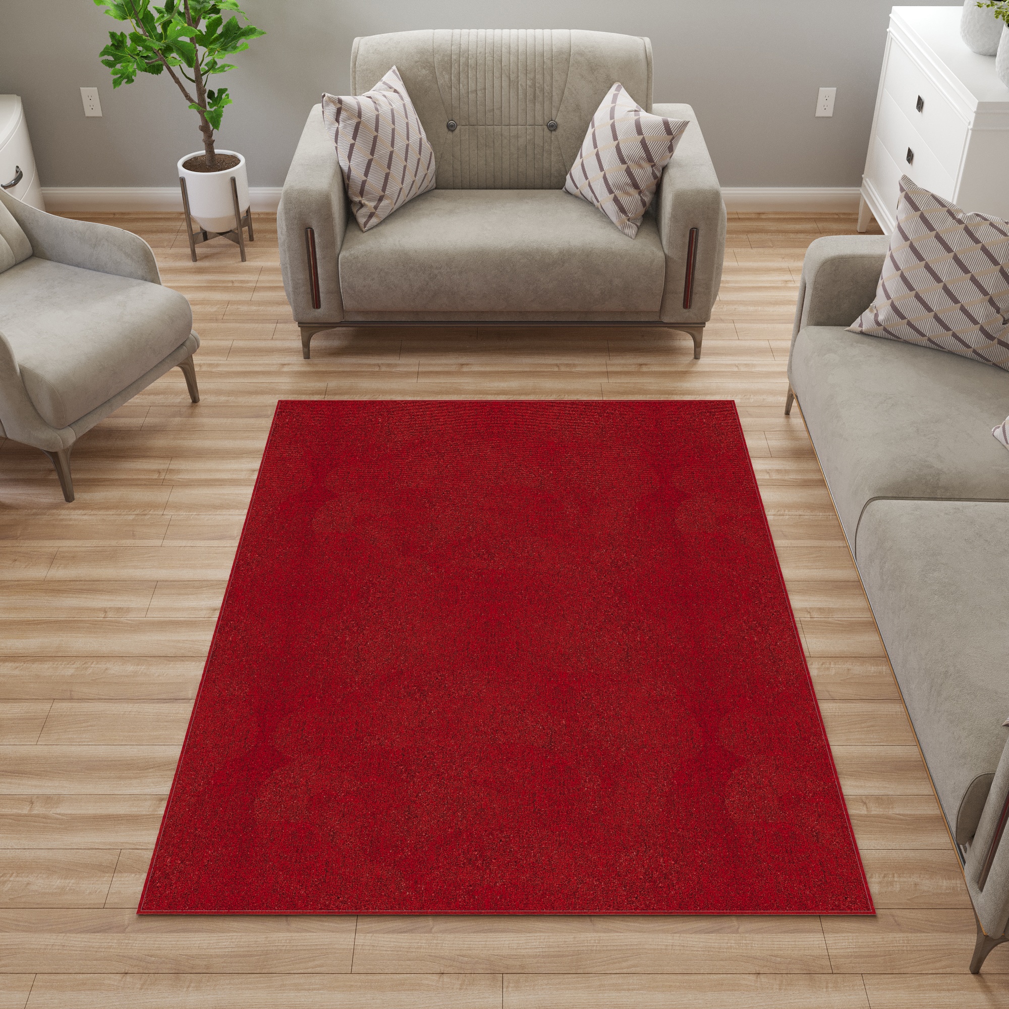 Ottomanson OSC8500-7X10 Non-Slip For Dining Room 7 x 10 (ft) Loomed Polyester Red Rectangular Indoor Solid Area rug