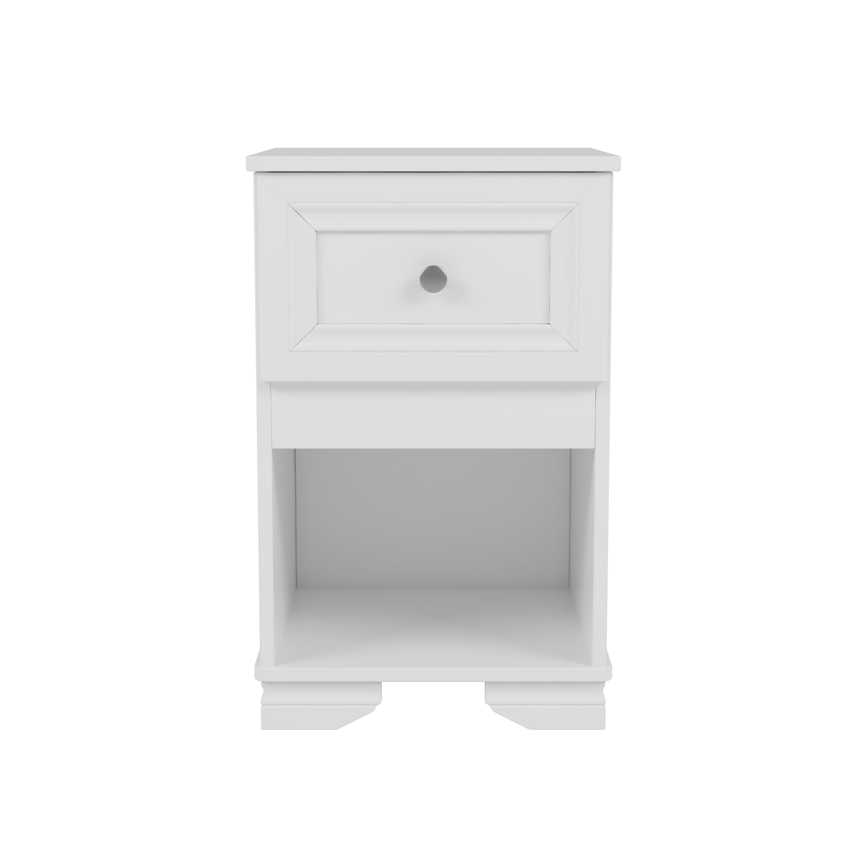 Vynxaria LEXY0527-DJBF-CTG020 White Retro Style Nightstand with Drawer and Open Shelf Classic Bedside Table Bedroom Side Table