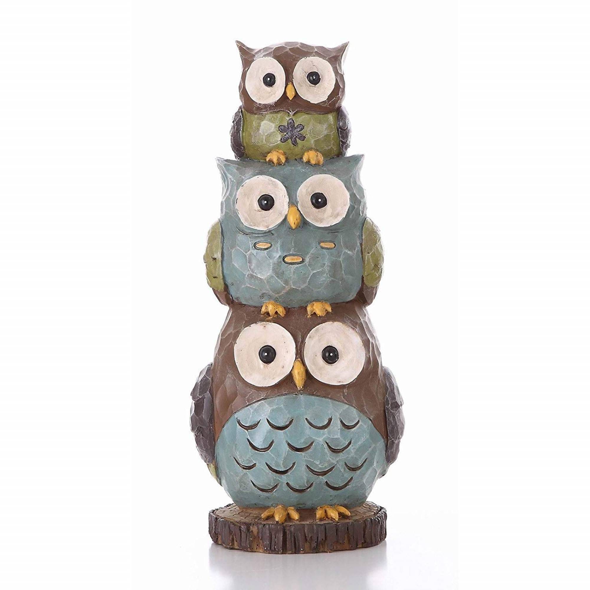 Stacked Owls Polyresin Garden Statue, 17.75 Inches