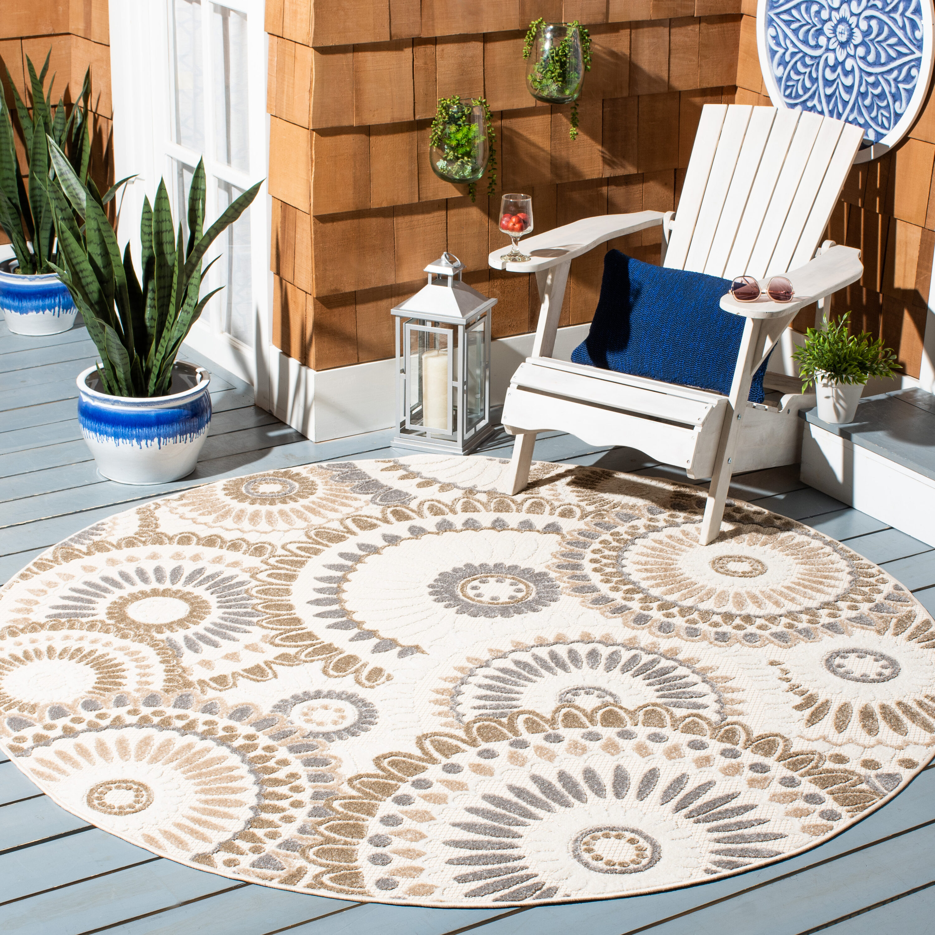 Safavieh CBN382F-5R Cabana 382F Grey Ivory Contemporary Round 5ft-3-in x 5ft-3-in Rug