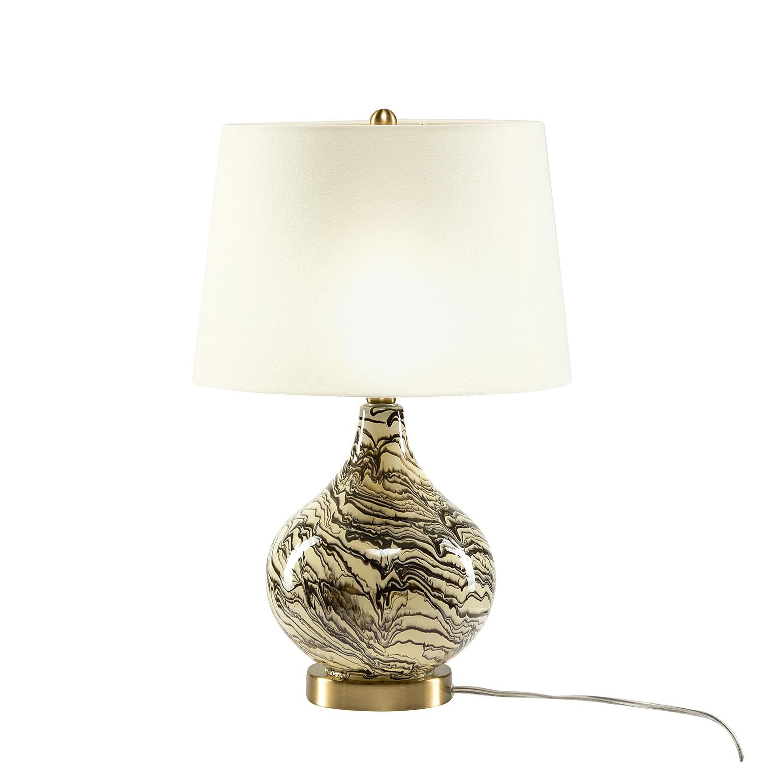 BABOOM 20-in Brown Glass Table Lamp with Drum Linen Shade in the Table Lamps  department at 