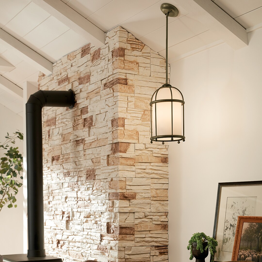 Elegant Farmhouse 1-Light Character Bronze Pendant with Opal Glass