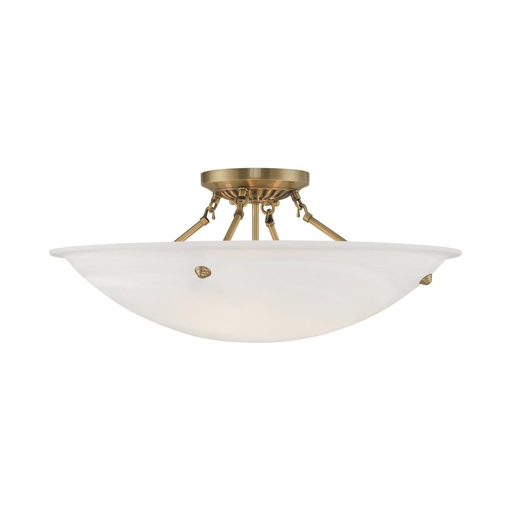 Antique Brass 4-Light Ceiling Mount with White Alabaster Glass