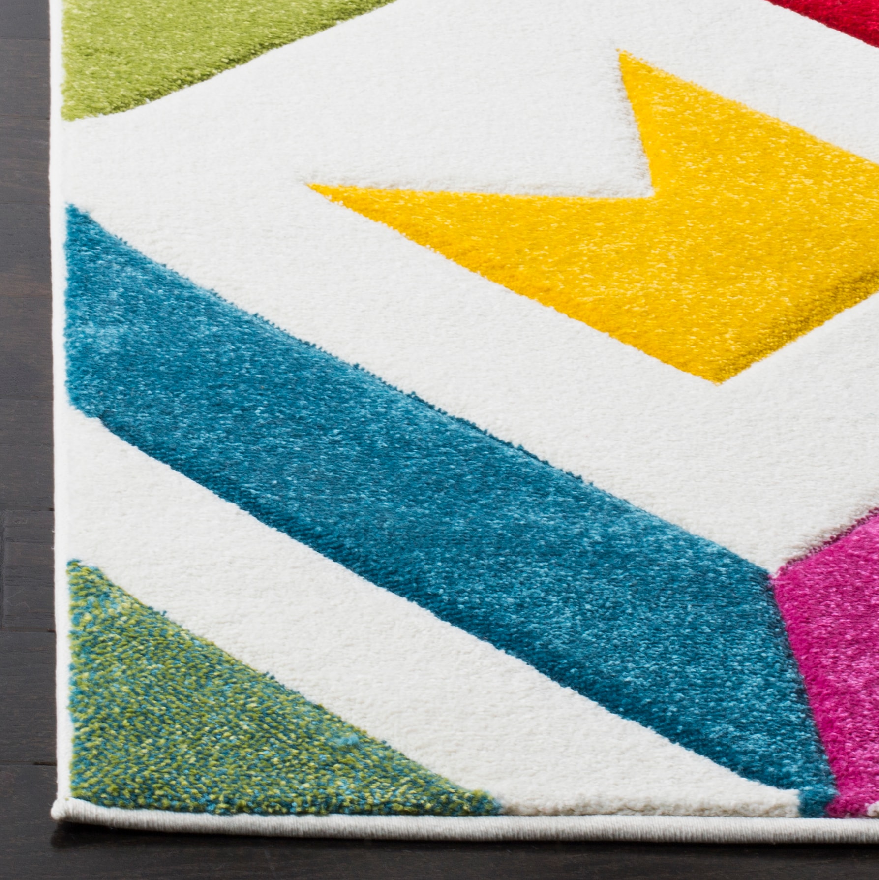 Ivory and Multicolor Geometric 4' x 6' Synthetic Area Rug