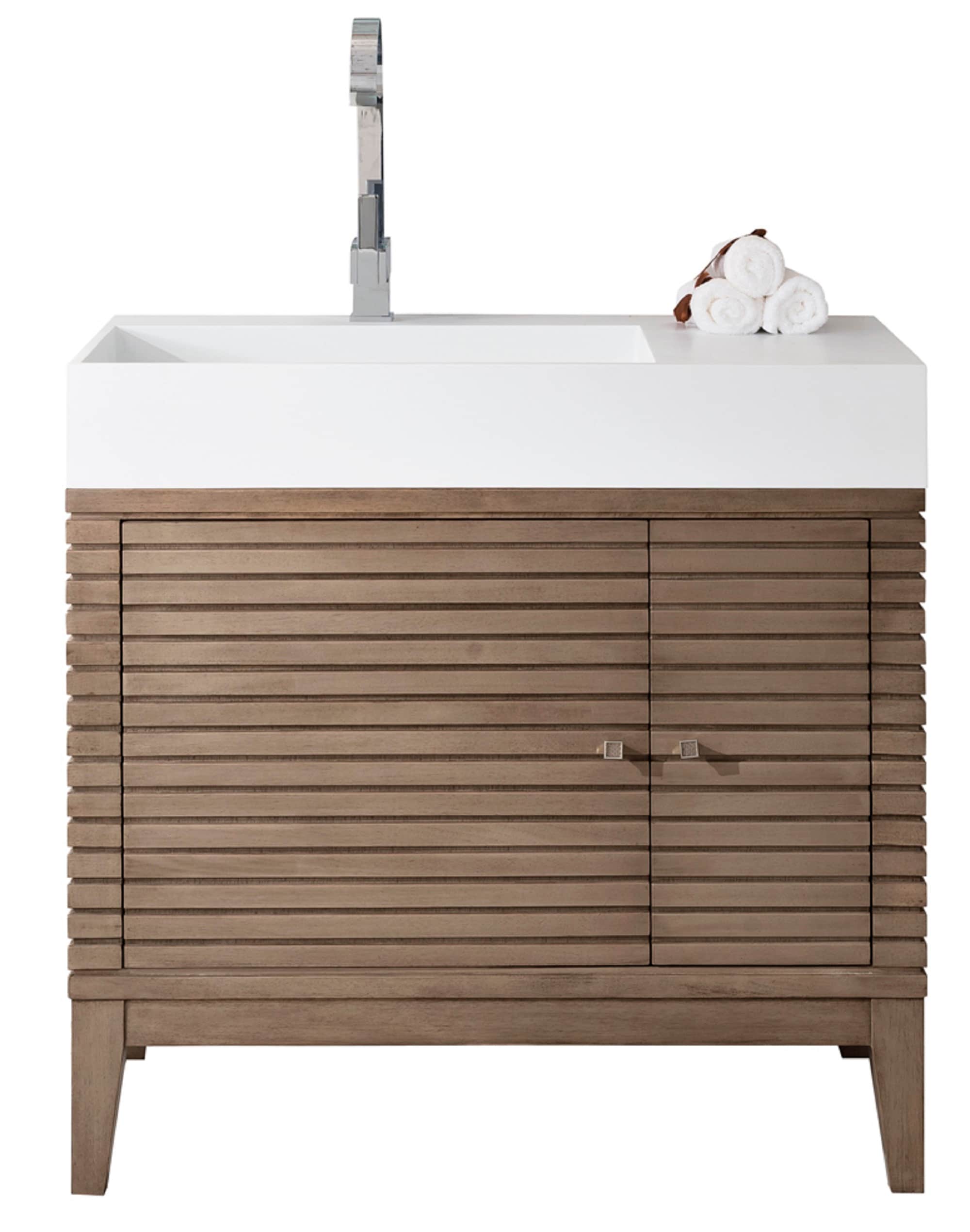 James Martin Vanities 210-V36-WW Linear 36-Inches Whitewashed Walnut Bathroom Vanity Base Cabinet without Top