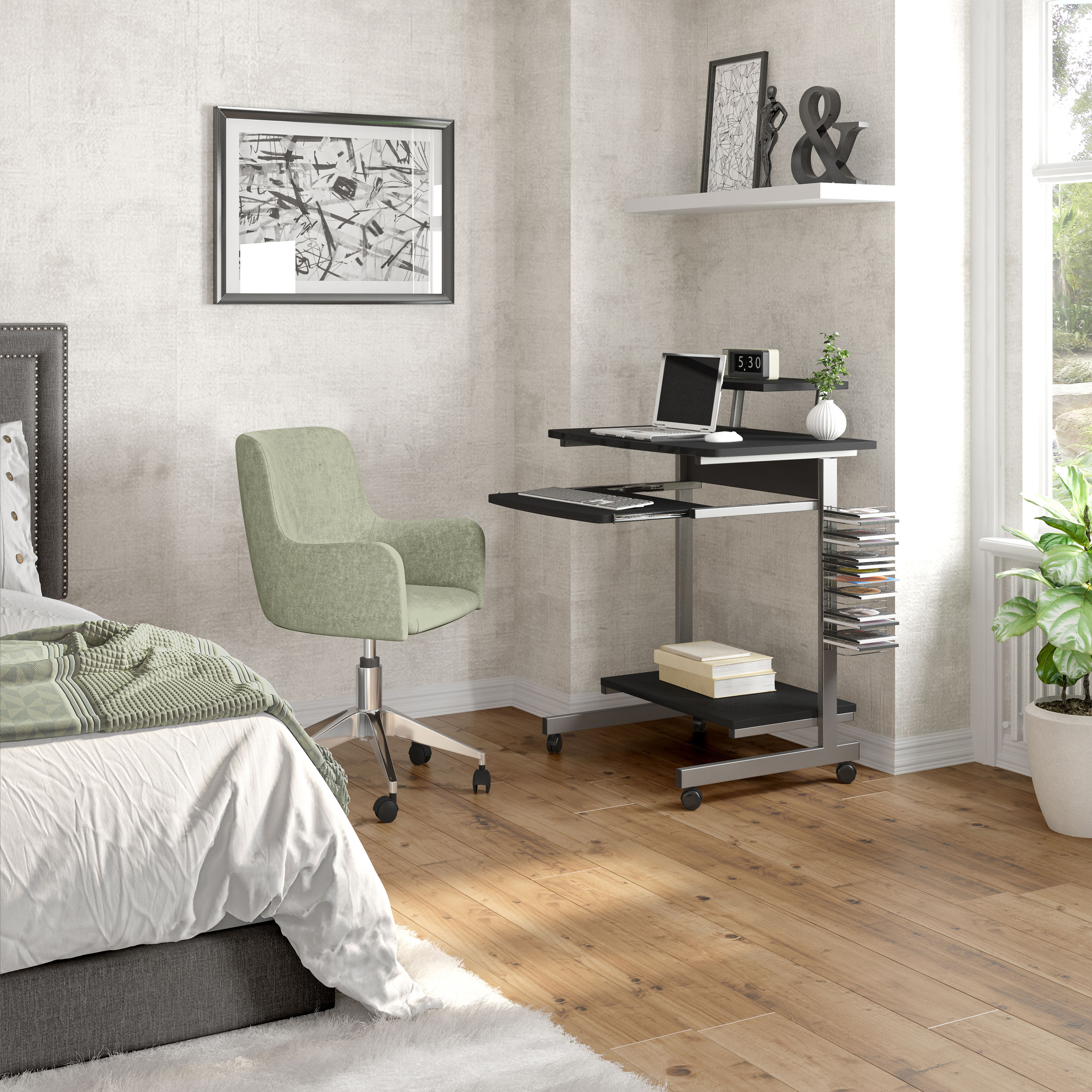 LOVMOR SF-R-RTA-2018-GPH06 Compact Computer Cart With Storage Graphite