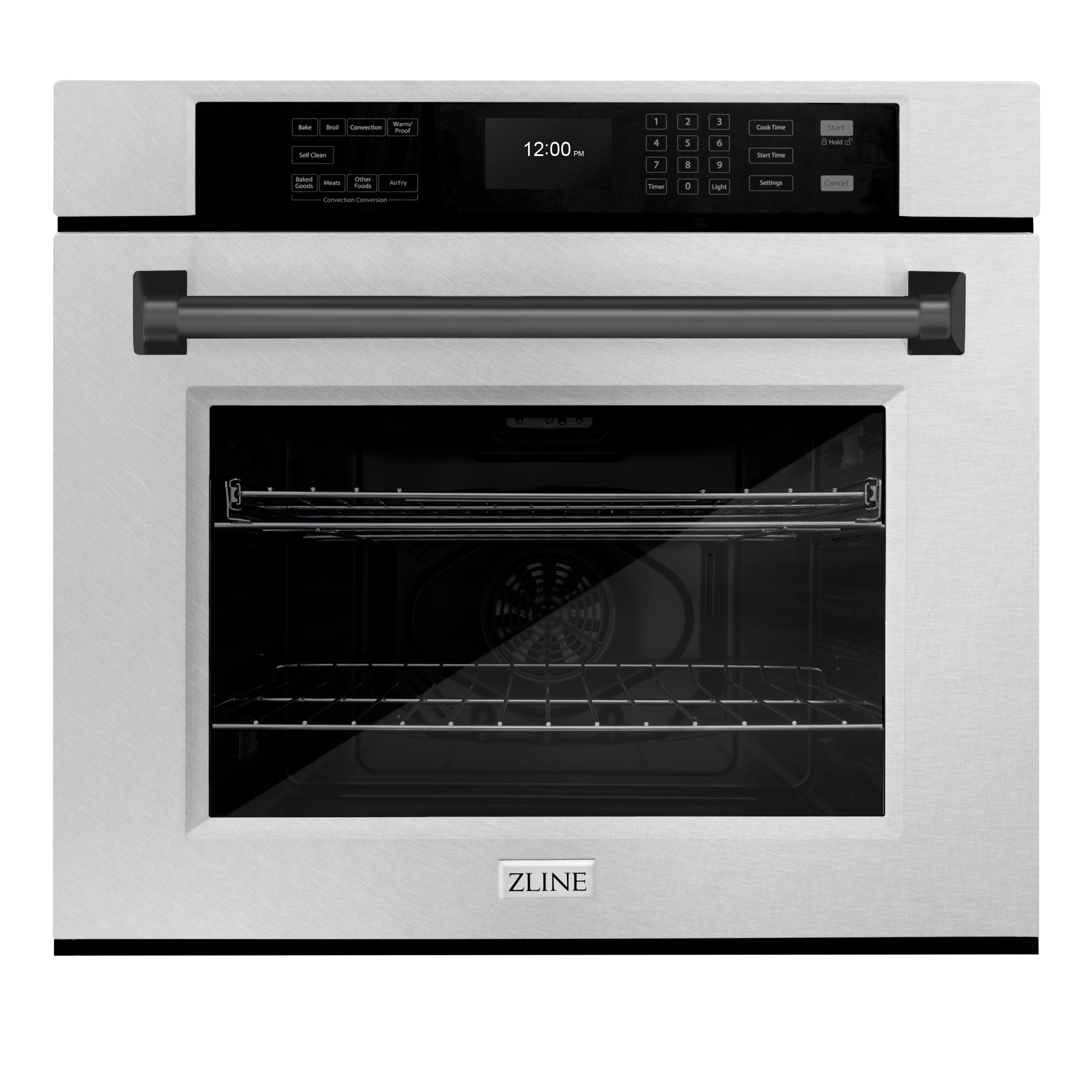 ZLINE KITCHEN & BATH WASSZ-30-MB 30 inch Single Electric Wall Oven with Air Fry True Convection and Self-cleaning ( Satin Stainless Steel, Matte Black Handle )