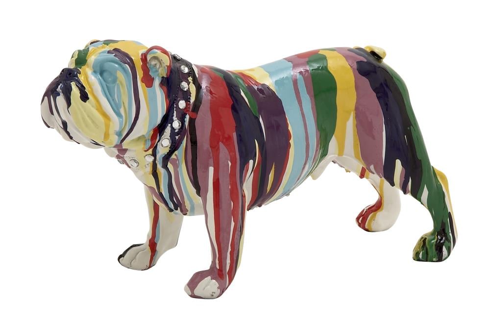 Decorative Bulldog Sculpture Polystone Sitting Indoor Dog Details Bronze Decor 