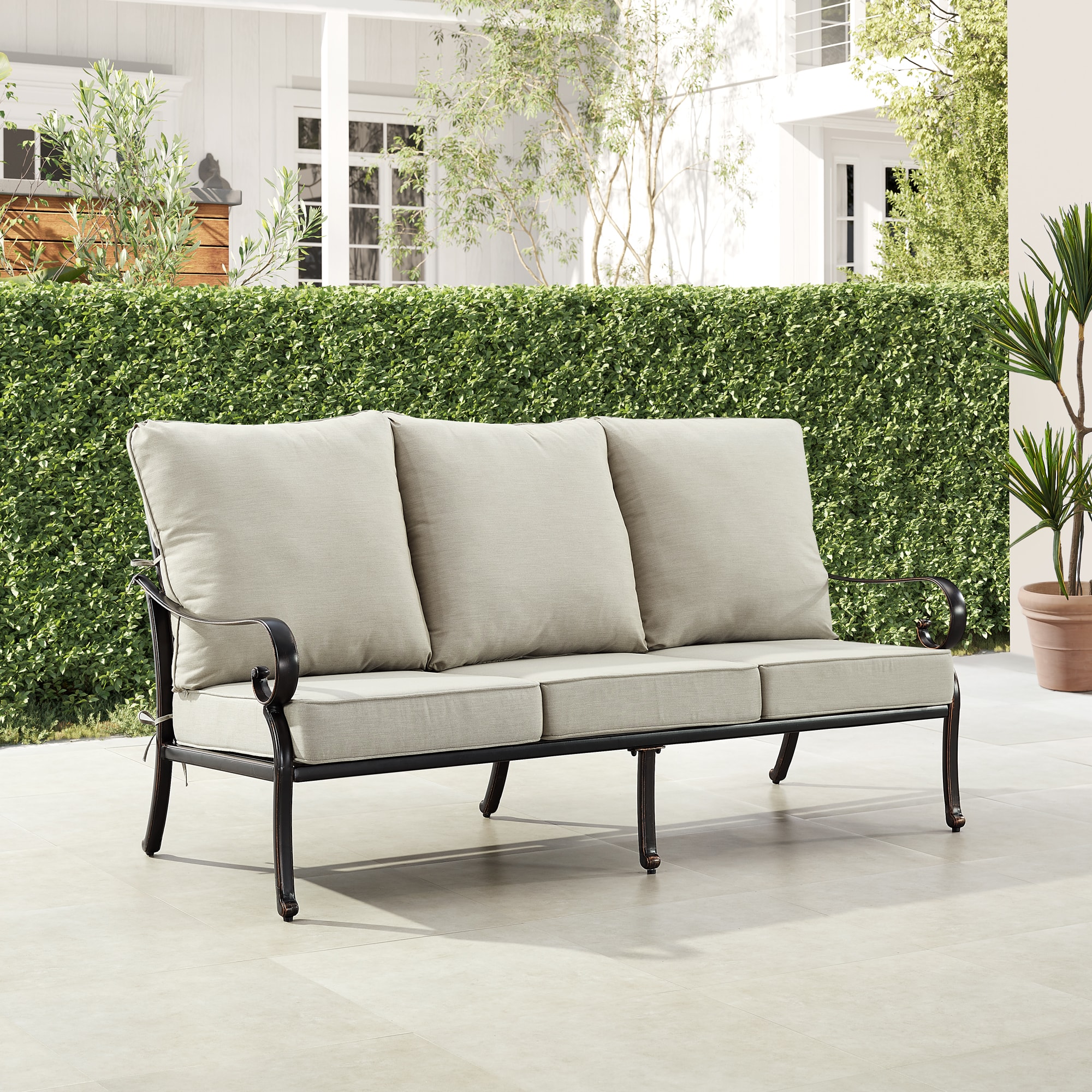 Oakland Living RICA-SF-LGCU-AC High Quality Luxury Outdoor Sofa with Gray Cushions and Aluminum Frame