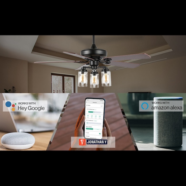 JONATHAN Y 52-in Black with Ashwood/Brown Blades LED Indoor JONATHAN Y 52-in Black with Ashwood/Brown Blades LED Indoor