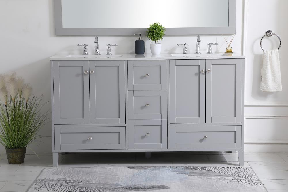 Sommerville 60" Gray Double Quartz Top Bathroom Vanity