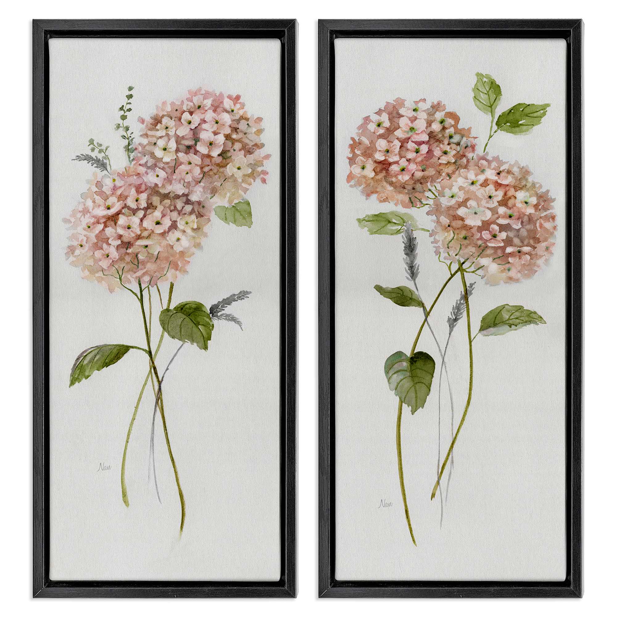 Stupell Industries B2-732-FFB-2PC-13X30 Pink Hydrangea Sprigs 2pc Floating Frame Set design by Nan