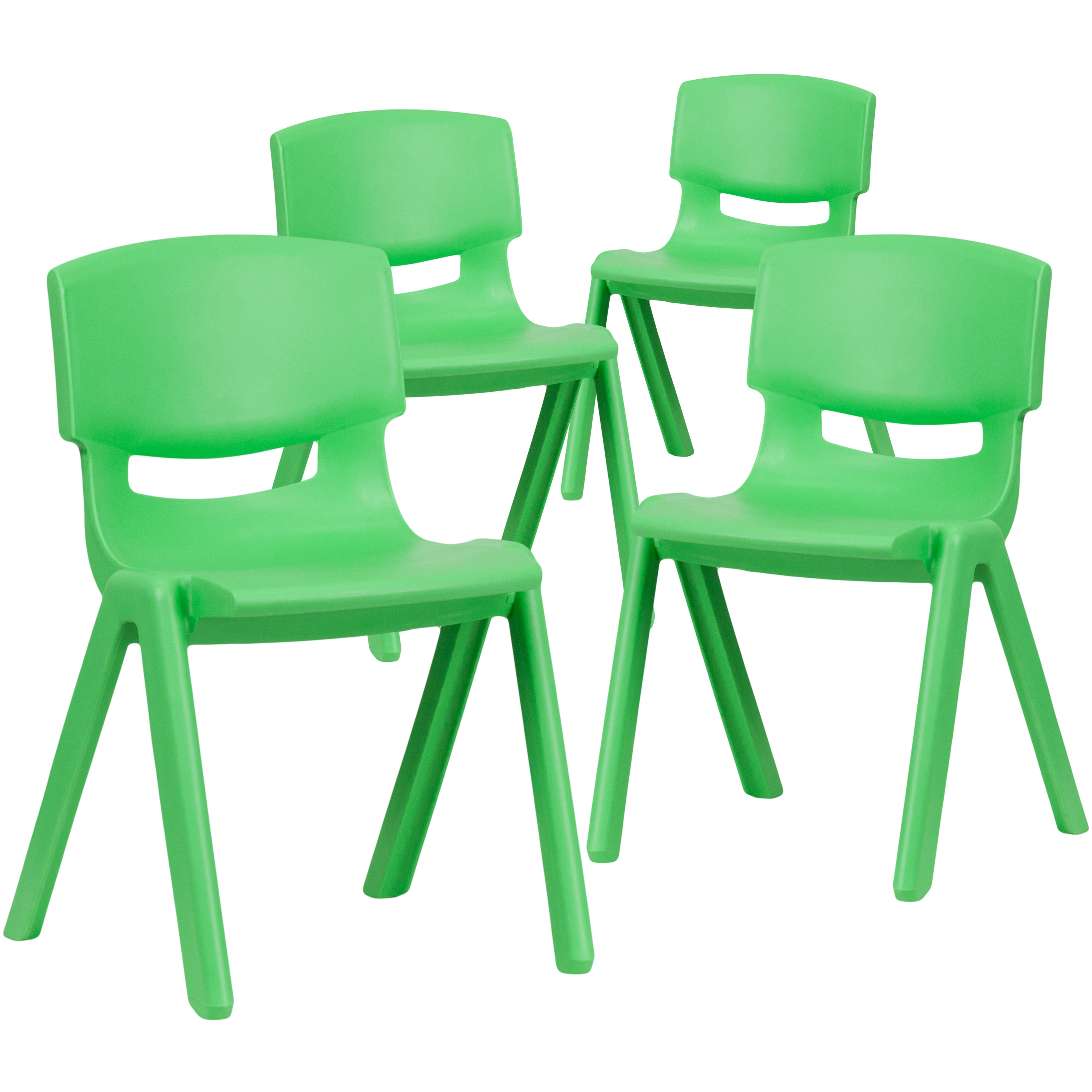 Emma + Oliver - 4 Pack Green Plastic Stack School Chair with 13.25-in H Seat; K-2 School Chair