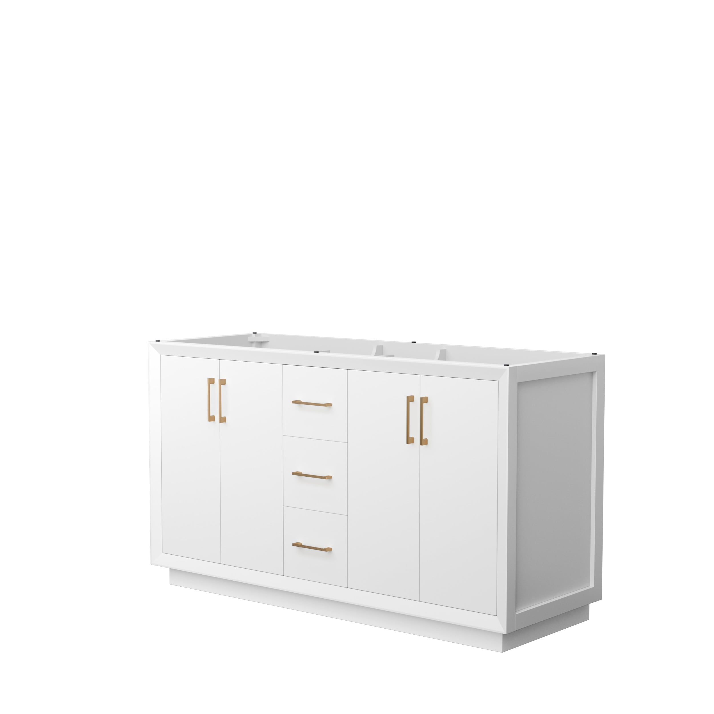 Wyndham Collection WCF414160DWZCXSXXMXX Strada 60-in White with Satin Bronze Trim Bathroom Vanity Base Cabinet without Top
