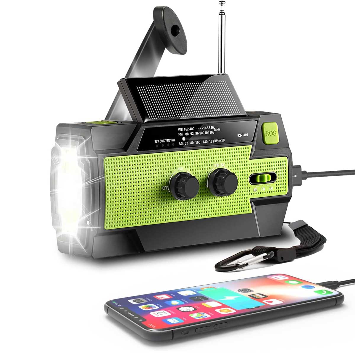 Aoibox LAWR0917025 Emergency Radio with Hand Crank Solar Charging Portable LED Flashlight SOS Alarm AM FM NOAA Motion Sensor Reading Lamp