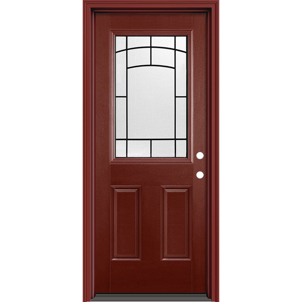 Masonite 631864 Brooklyn 32-in x 80-in x 4-9/16-in Fiberglass Full lite Left-hand inswing Evergreen Painted Prehung Slab Front Door with Brickmould Solid core