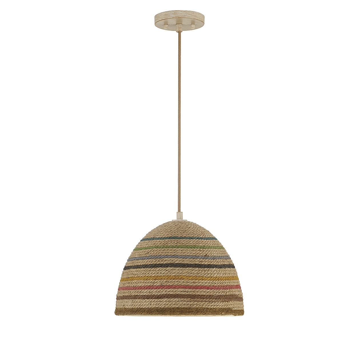Meridian Lite Trends M7034NRC Meridian Matte White and Natural Rattan Color Modern/contemporary Dome Medium Hanging Pendant light