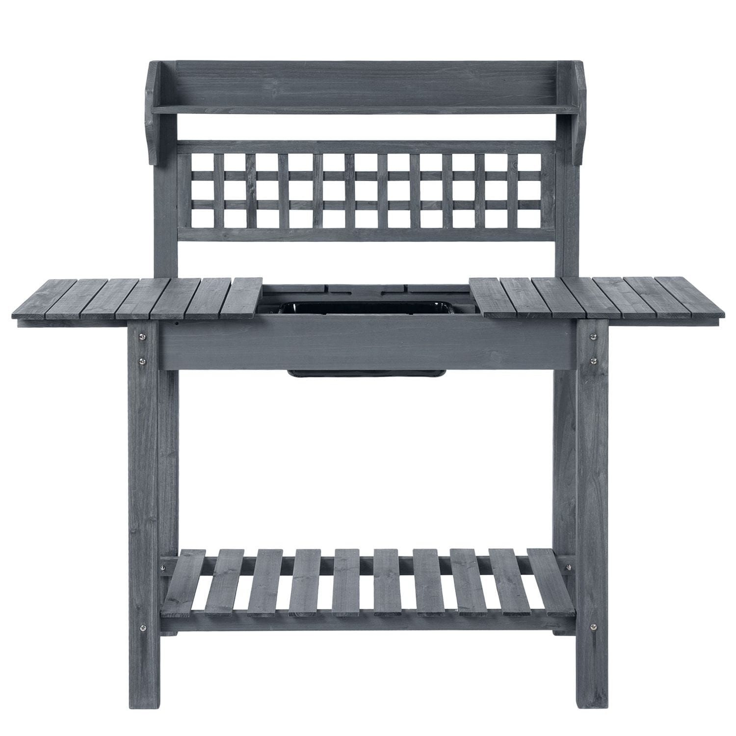 Slickblue Gray Wooden Garden Workstation Potting Bench with Expandable Top and Plastic Sink for Outdoor Patio or Backyard