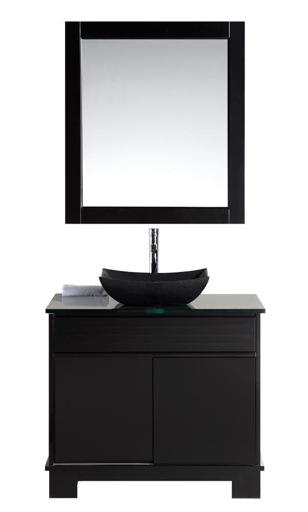 Design Element DEC105-36 Oasis 36-in Espresso Single Sink Bathroom Vanity with Clear Tempered Glass Top (Mirror Included)