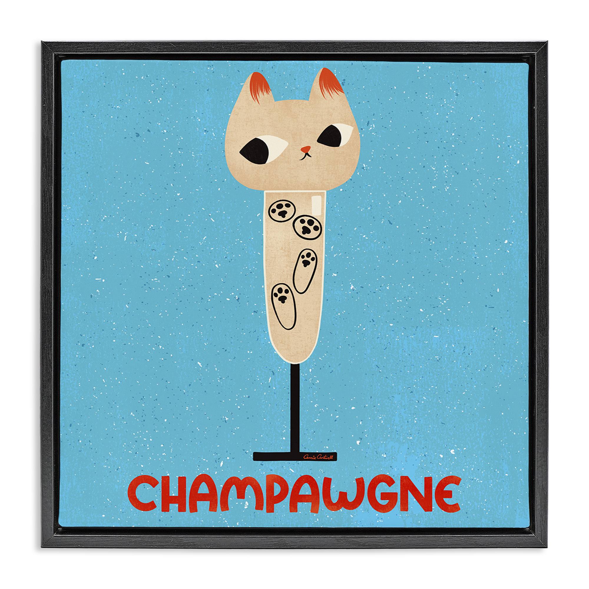 Stupell Industries BS-849-FFB-24X24 Champawgne Feline Wine Black Framed Floater Canvas Wall Art By Carrie Cantwell 25 x 25