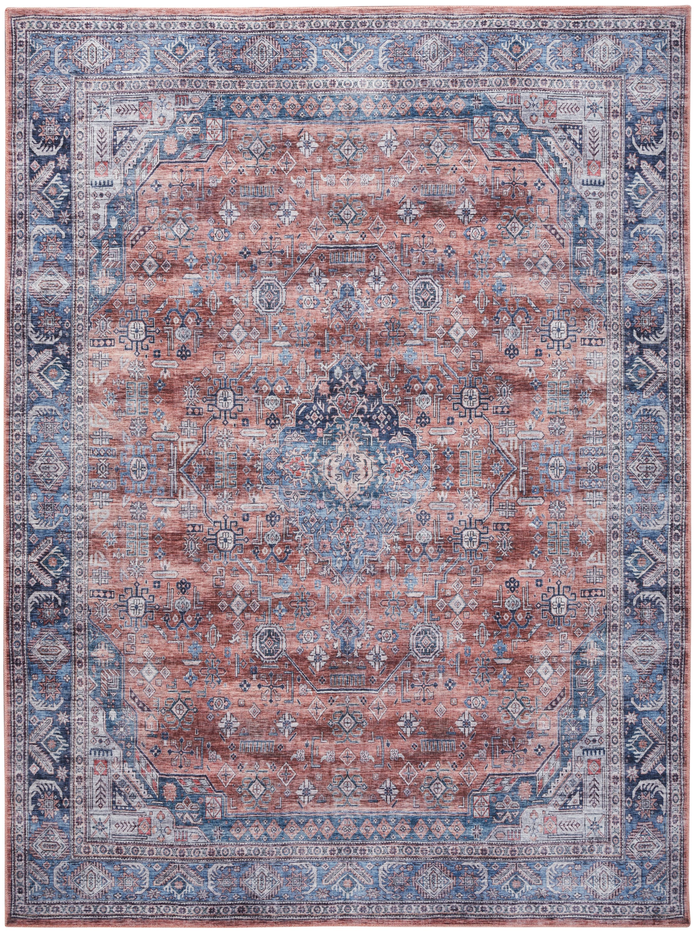 Vintage Brilliance 8' x 10' Blue/Multi Washable Persian Area Rug