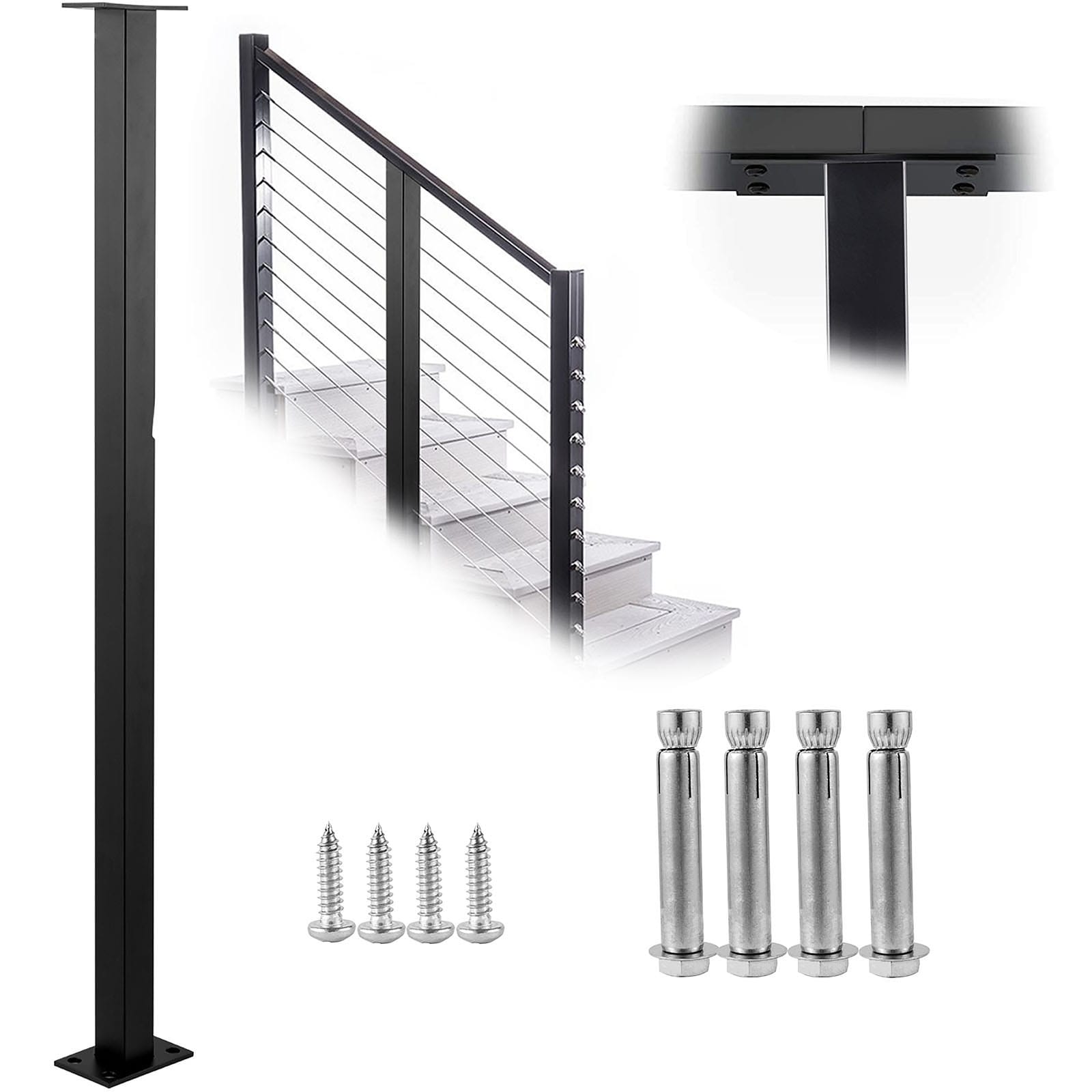 VEVOR LGZ91.43.83.8QO7KV0 railing post 3-Feet x 1.5-Inches Stainless Steel Steel Deck Stair Rail Kit