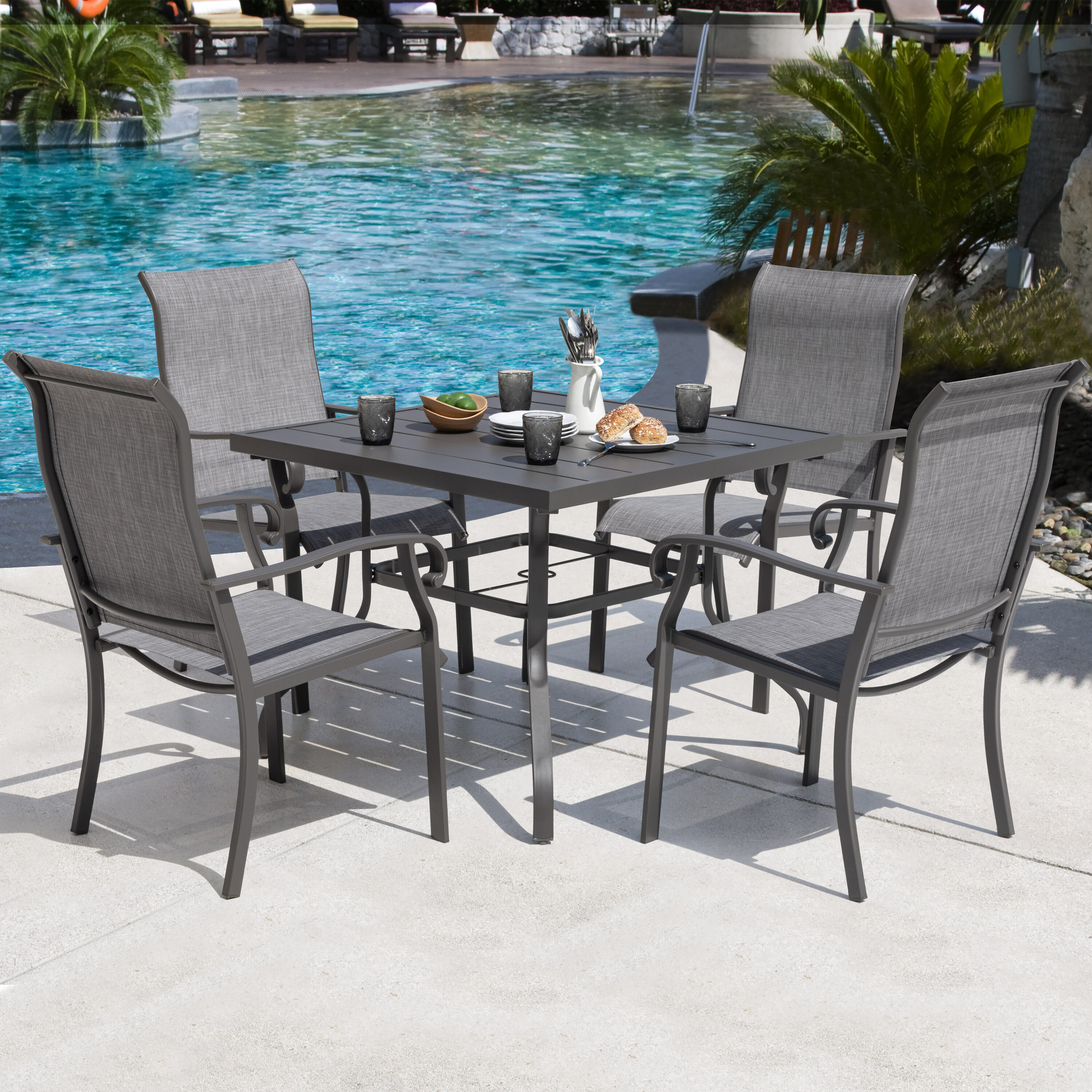 Nuu Garden Gray 5-Piece Patio Dining Set with Iron Table Top and ...