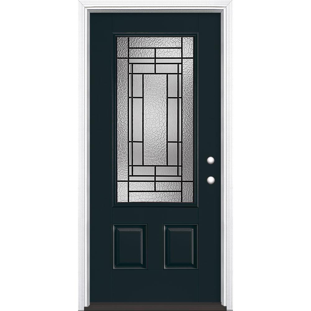 Masonite 883393 Pembrook 36-in x 80-in Fiberglass 3/4 Lite Left-Hand Inswing Eclipse Painted Single Front Door with Brickmould Insulating Core