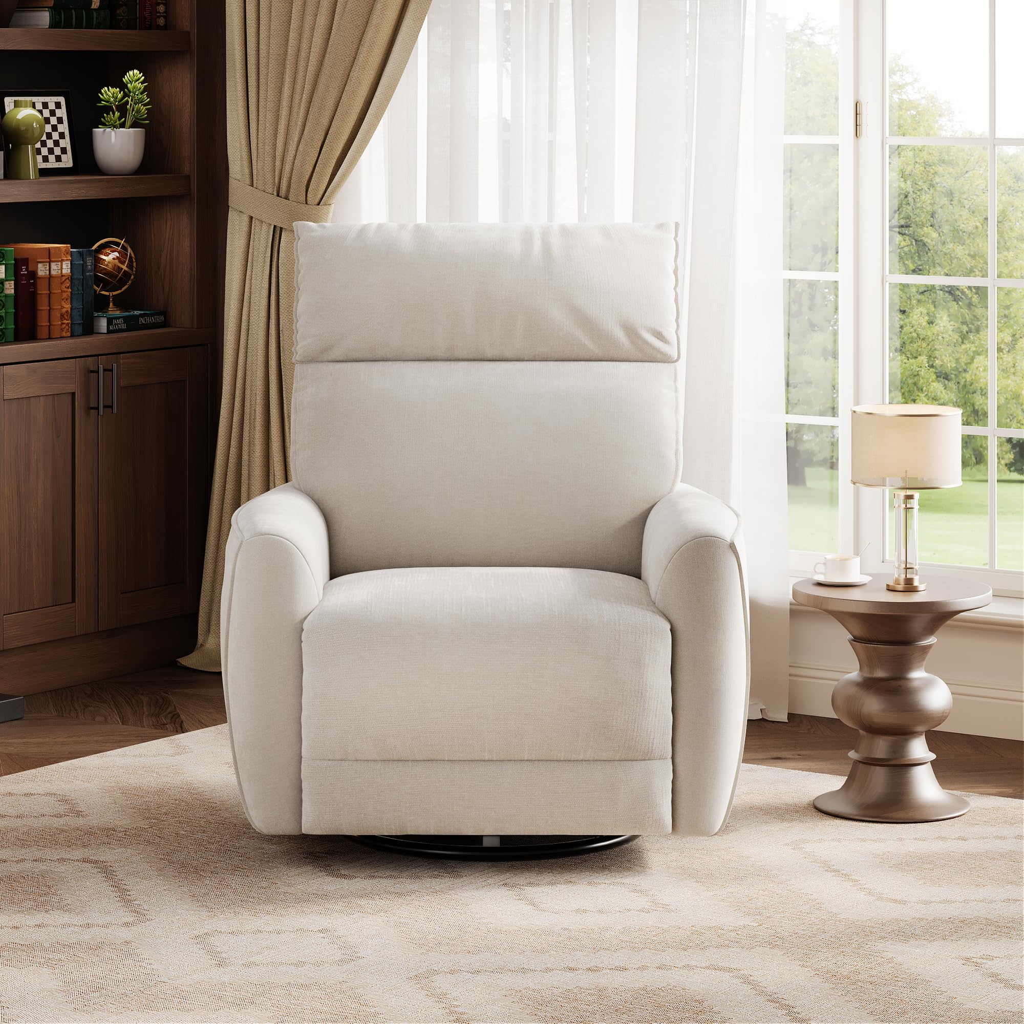 Garvee - 30 in Beige Power Recliner Swivel Rocker Glider Chair with USB Ports - Ergonomic High Ba...