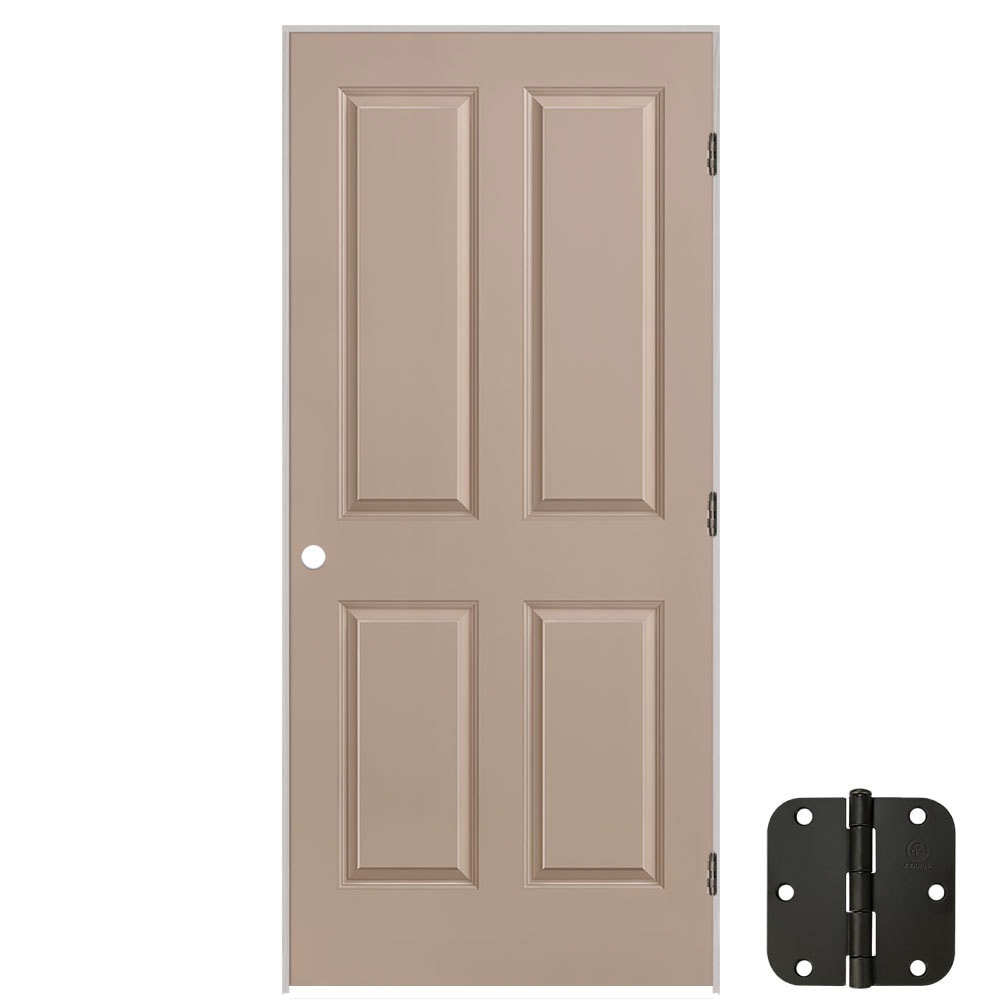 Masonite 627171 36-in x 80-in Sandpiper Solid core 4 panel square Left hand Smooth Prefinished Molded composite Flat Jamb Single Prehung Interior Door
