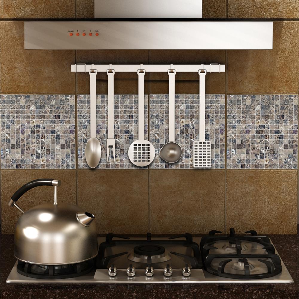 12.2'' Beige and Brown Marble Peel and Stick Mosaic Tile