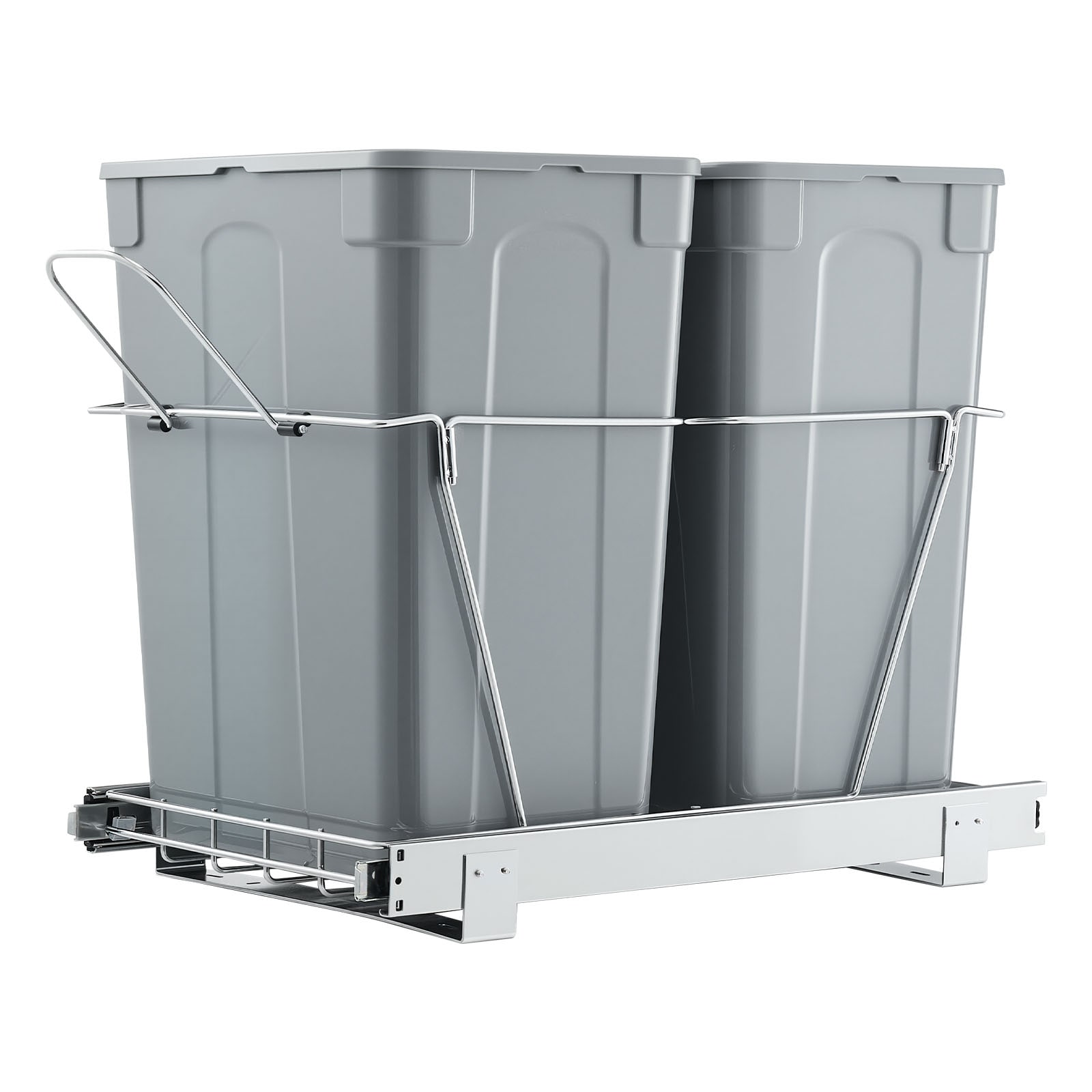 GIVIMO Pullout Trash Can for Kitchen Cabinets Double 35-qt Under Sink Recycling Bin Under Mount Waste Container with Full-Extension Metal Slides and Handle