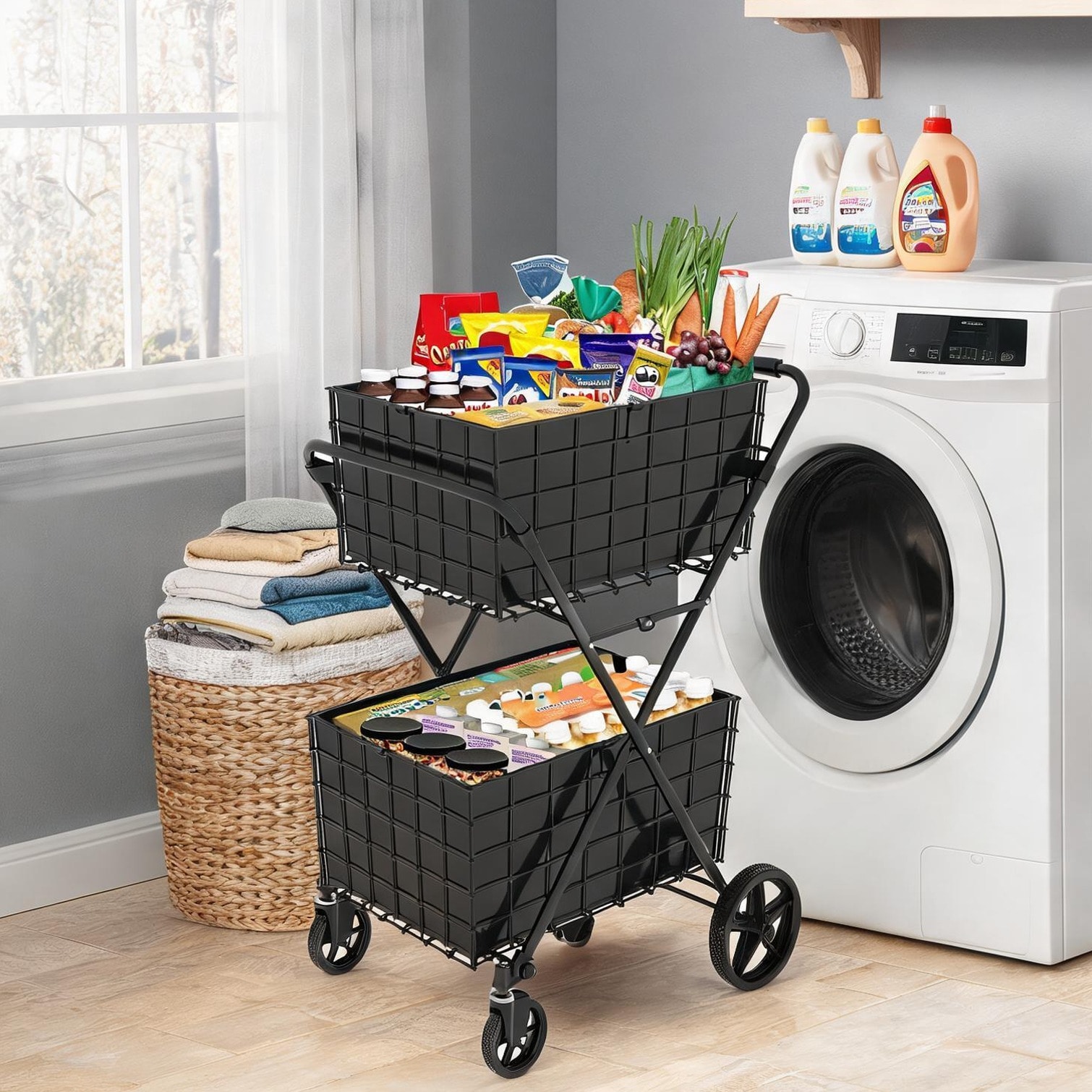 Naturefalls Groceries Hand Trucks and Dollies combining Metal Frame Storage and dual baskets #00CXFDLAG7N2