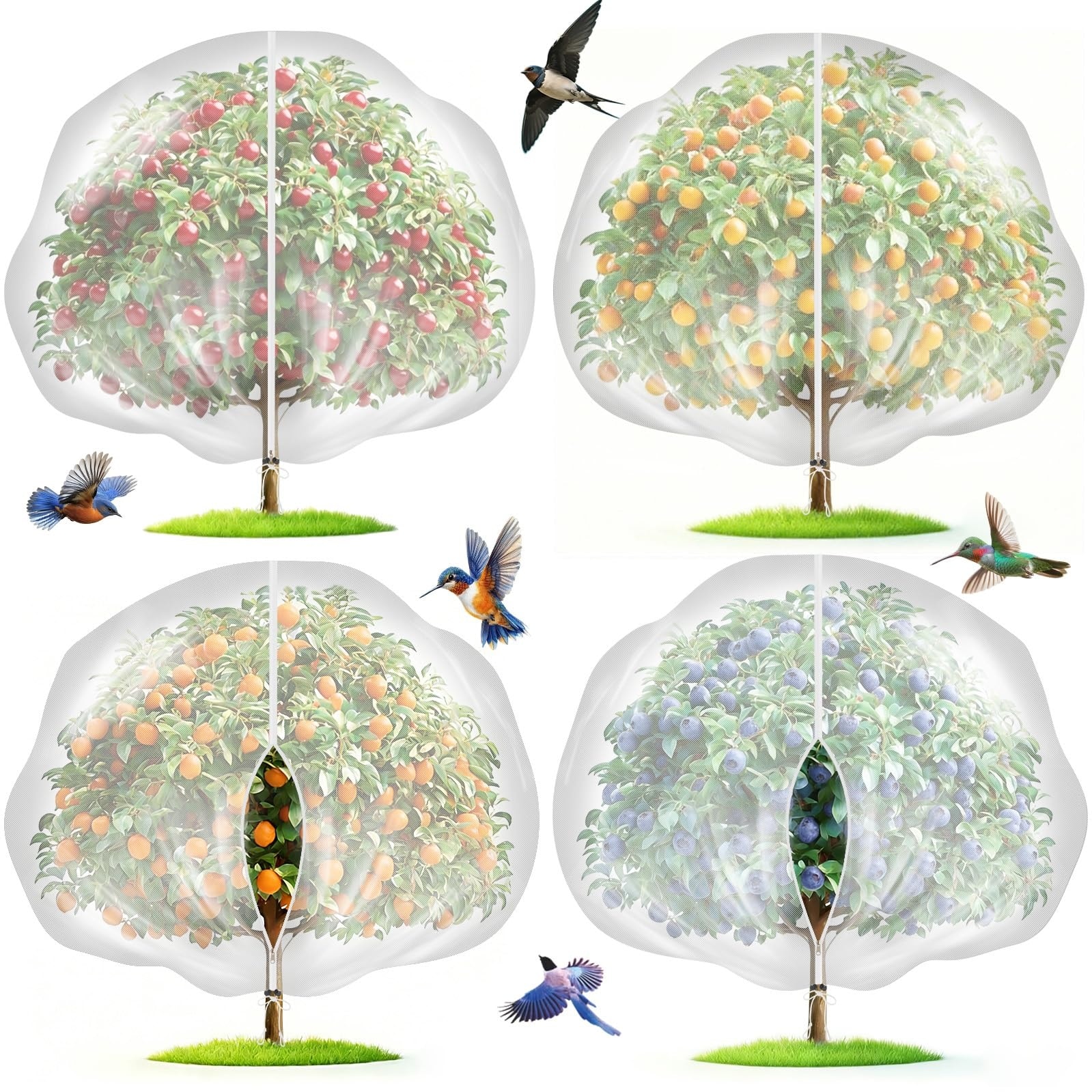 Anqtovp 4 Pack 12x10 ft Fruit Tree Netting Bags with Zipper and ...