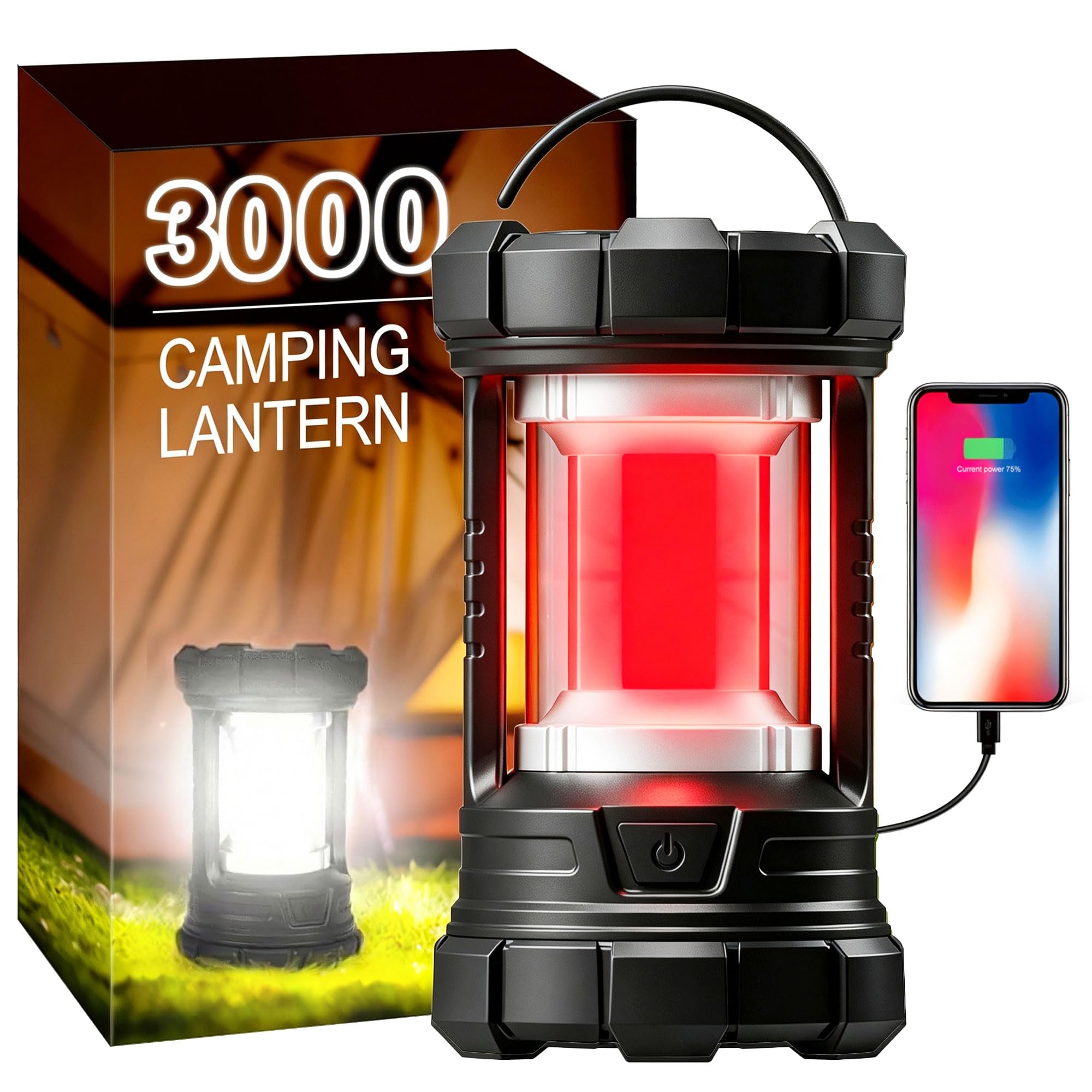 Vrbgify  Camping Lantern 3000LM LED renewable power power cell Operated Lantern with 5 Light Modes Waterproof and Impact Resistant for Camping