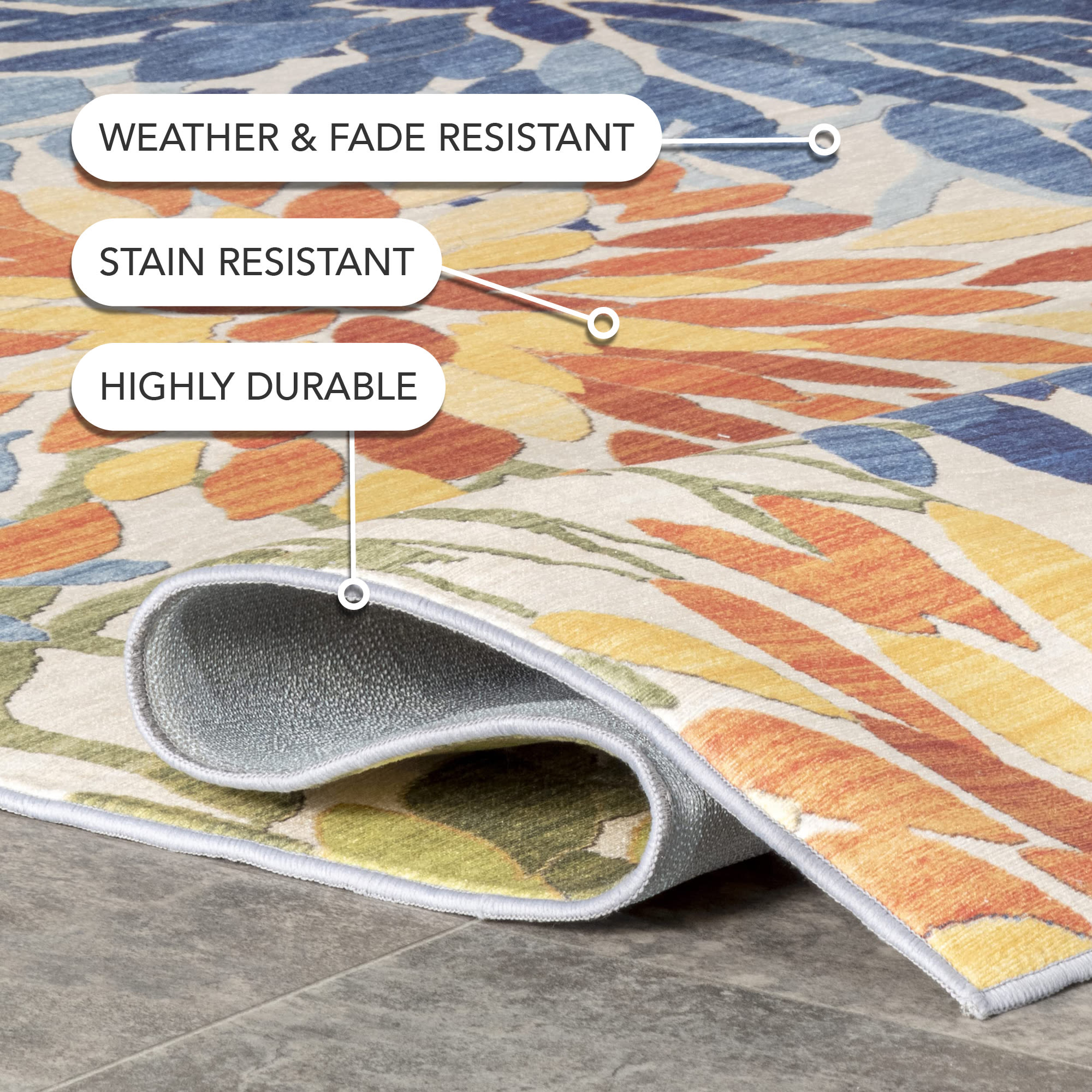 Rosana Multicolor Floral Washable Synthetic Area Rug 3' x 5'