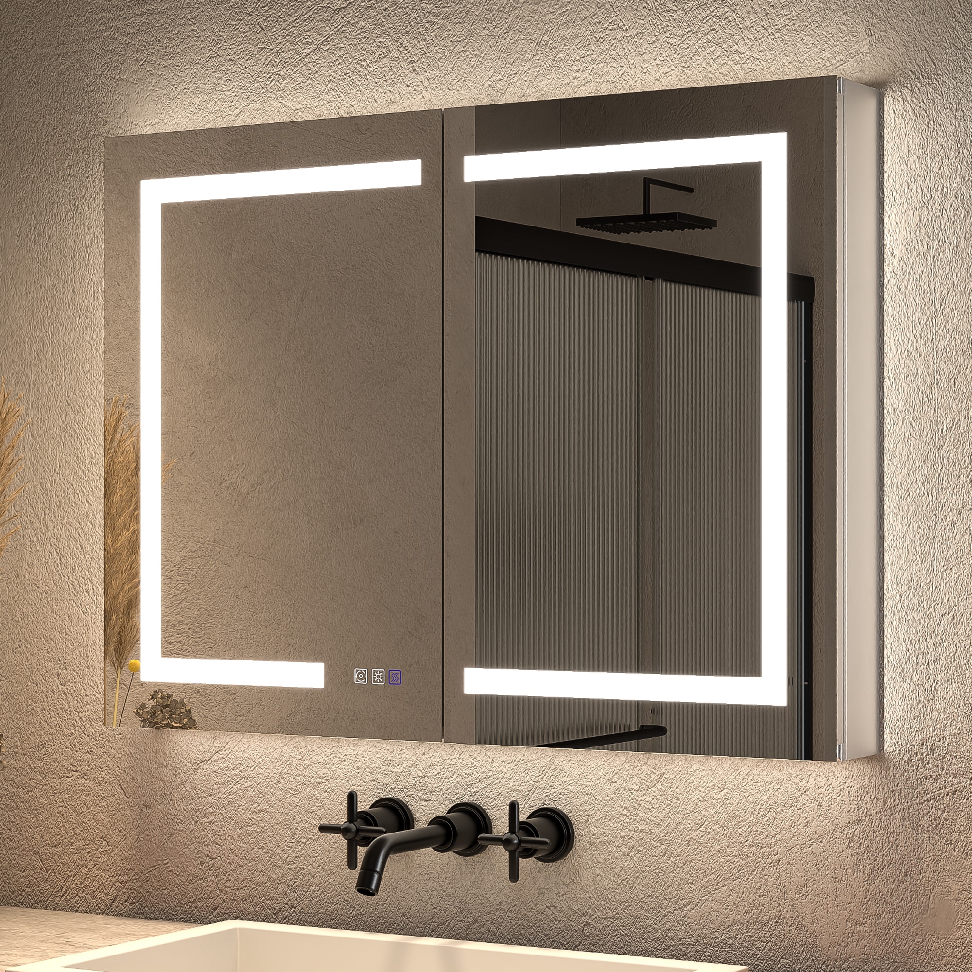 ExBrite EBMC4030V3DX Opale 40-in x 30-in Lighted LED Fog Free Surface/Recessed Mount Silvery Gray Mirrored Rectangle Soft Close Medicine Cabinet with Outlet