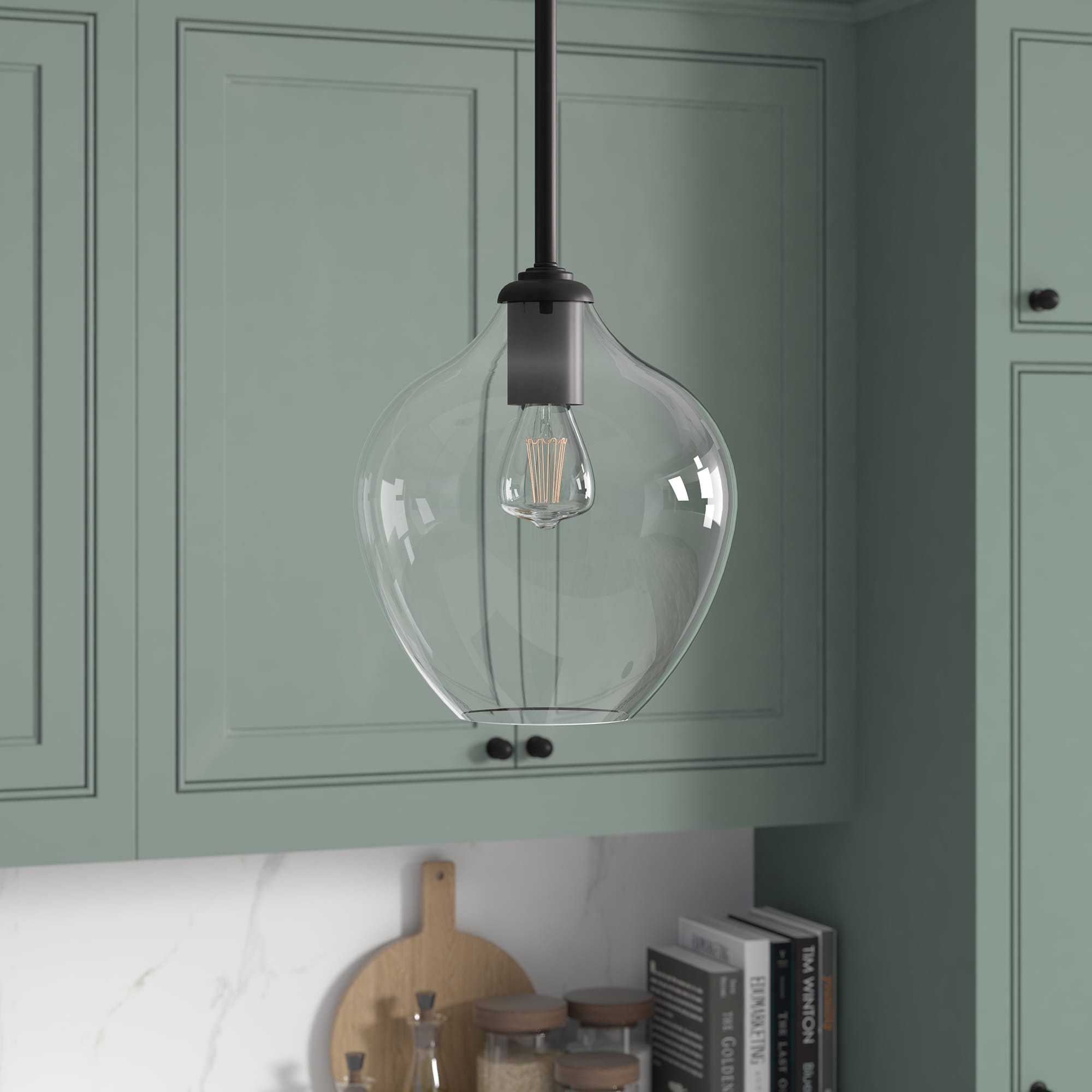 Hailey Home PD1454 Marisa Blackened Bronze Modern/contemporary Clear glass Bell Hanging Pendant light