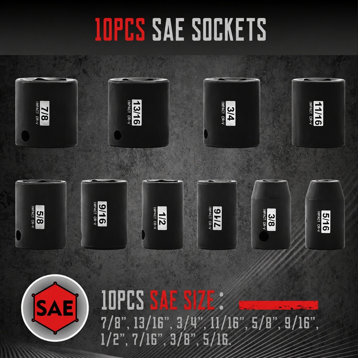 DYRCJ 26 Piece 3/8 Drive SAE and Metric Impact Socket Set SAE 5 16 to 7 ...