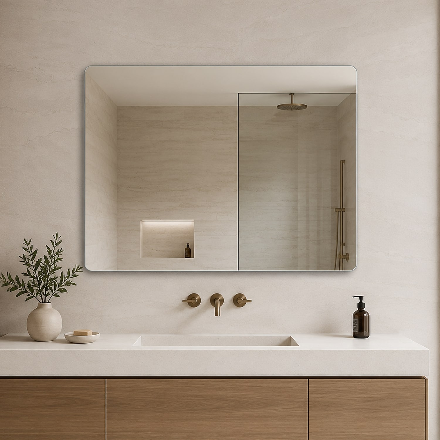 Lirago 30 in x 40 in Frameless Bathroom Vanity Mirror Rounded Corner 5mm HD Silver Glass Horizontal or Vertical Wall Mount Safety Backing Film
